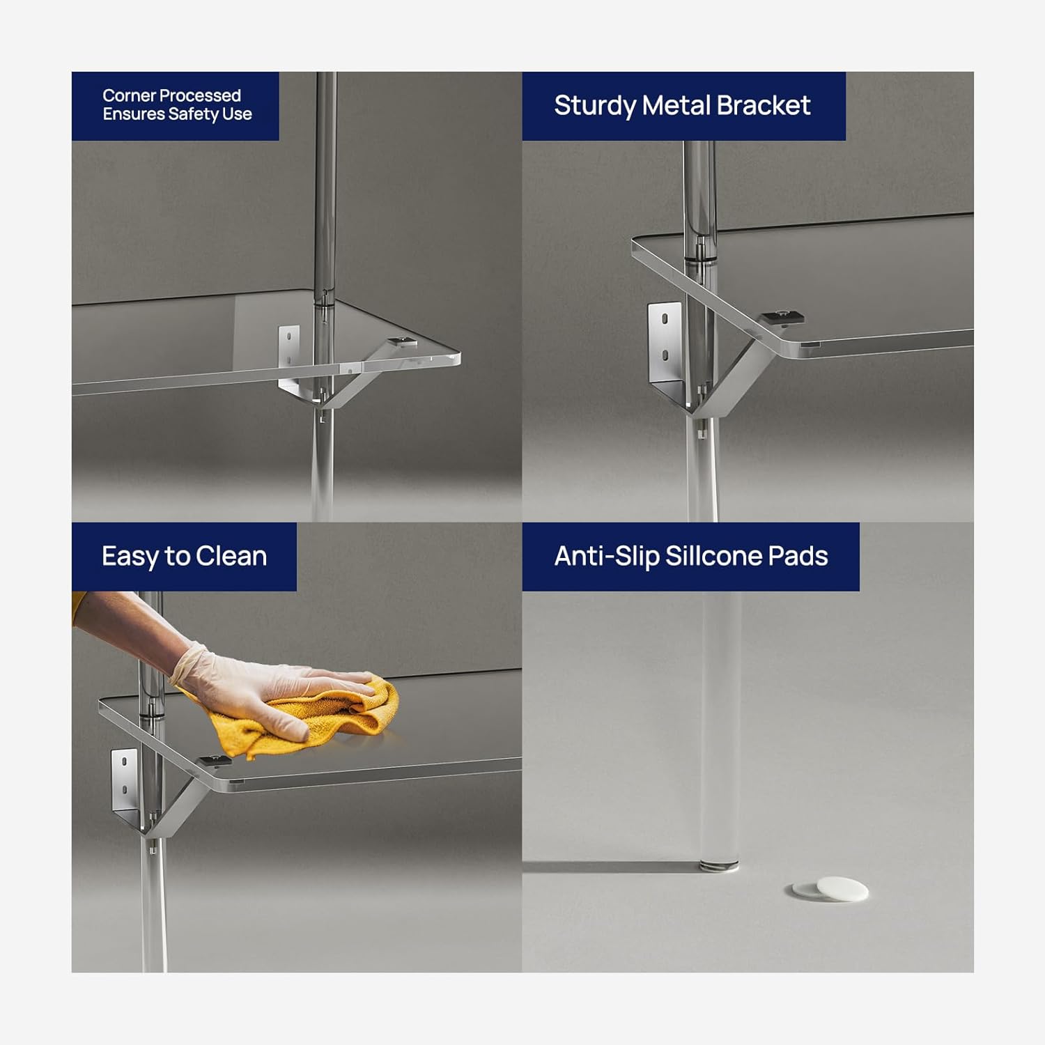 HMYHUM Acrylic Wall Mount Desk, Clear Ladder Desk with Open Shelves, Floating Desk for Laptop, Computer, Study, Writing, Vanity Table, Modern, 36