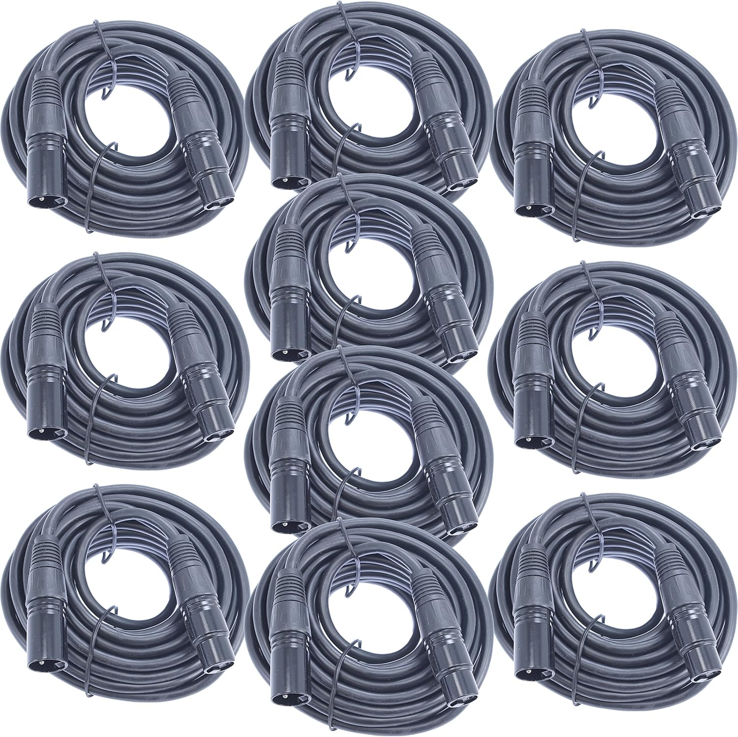 10 Pack 25 Foot 3 Pin XLR Mic Cable with Male to Female Connectors Microphone Audio Patch Cords Balanced Shielded