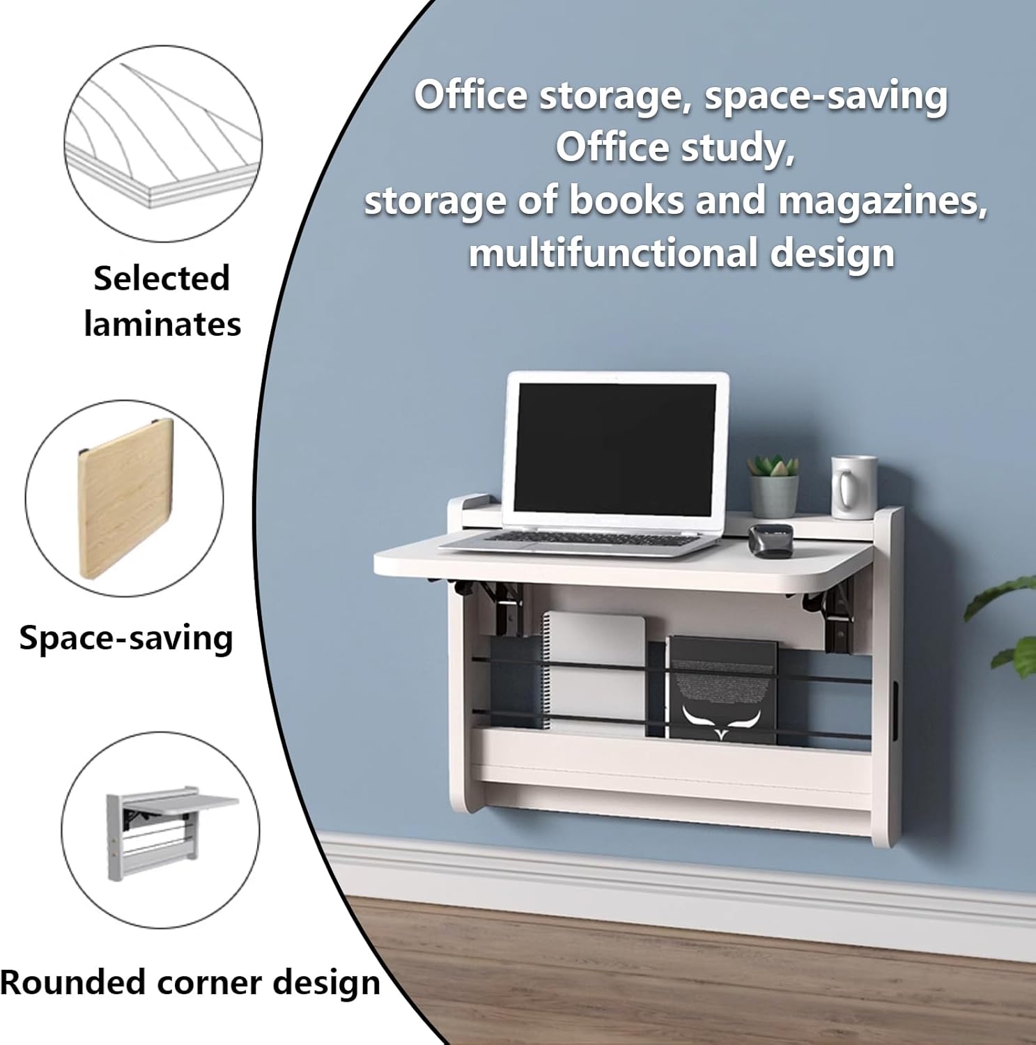 Wall Mount Table Foldable Desks for Small Spaces Wall-Mounted Foldable Rounded Corner Design Hardware Accessories for Bedroom Living Room Study E 21.1 * 3.1 * 24.4in