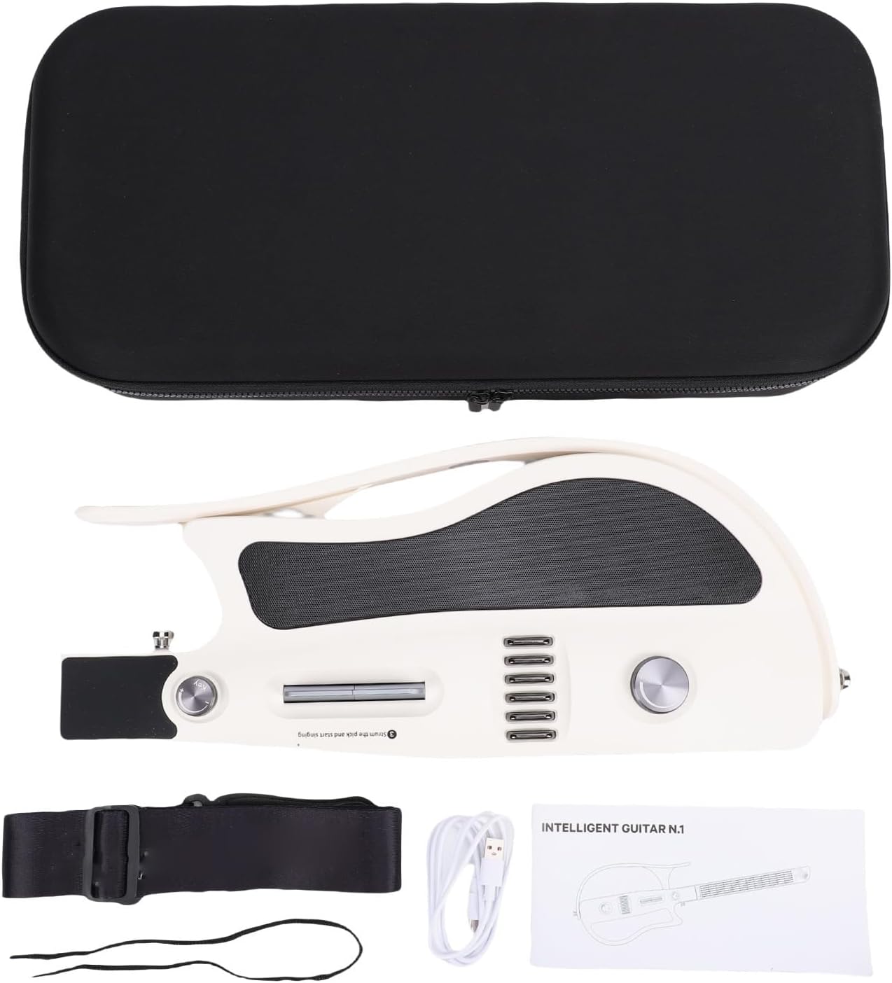 Keenso Travel Guitar, Foldable Stringless Guitar Portable Electric Guitar with APP Connection Built in Tuner and LED Chord Guidance, for Beginners Travel Practice