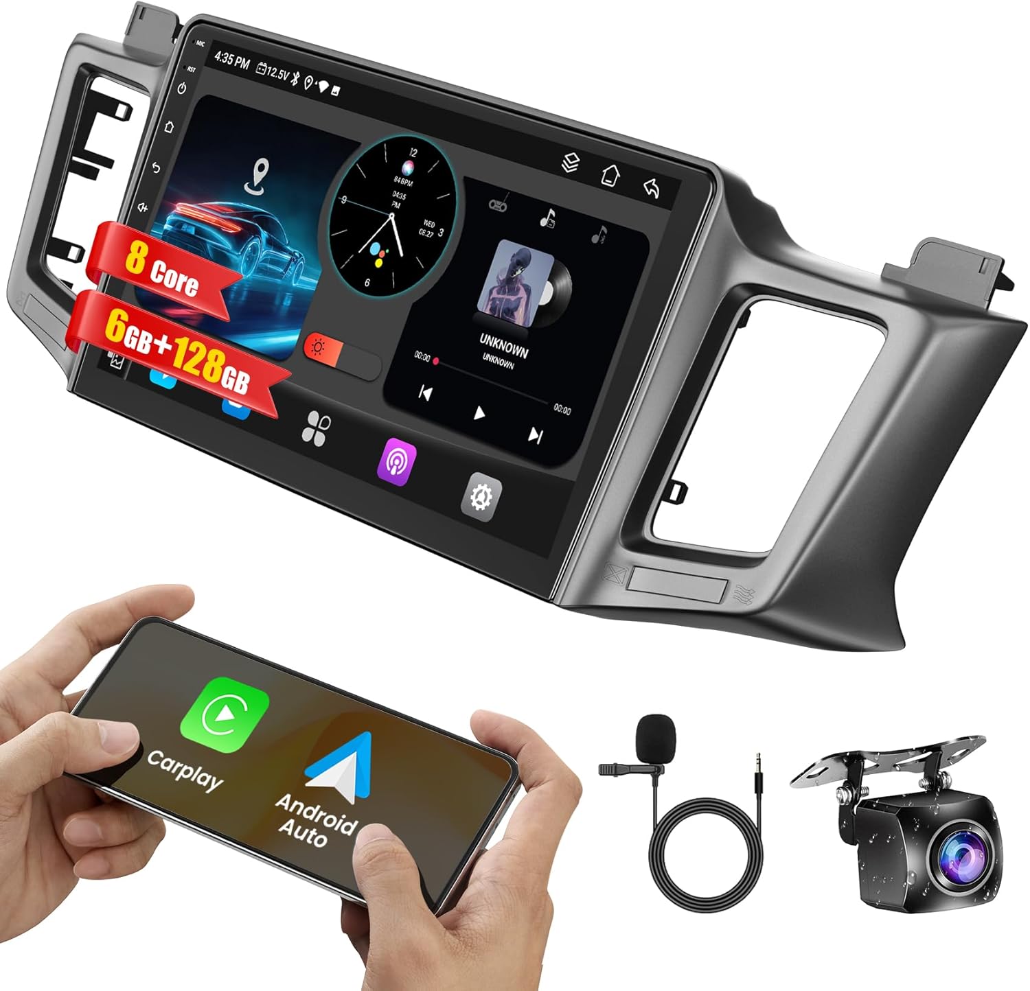 8 Core 6GB+128GB Car Radio for Toyota RAV4 2013-2018,10.1 Inch QLED Touch Screen Car Stereo with Carplay&Android Auto,WiFi,GPS Navigation,Bluetooth5.0,FM&AM Radio