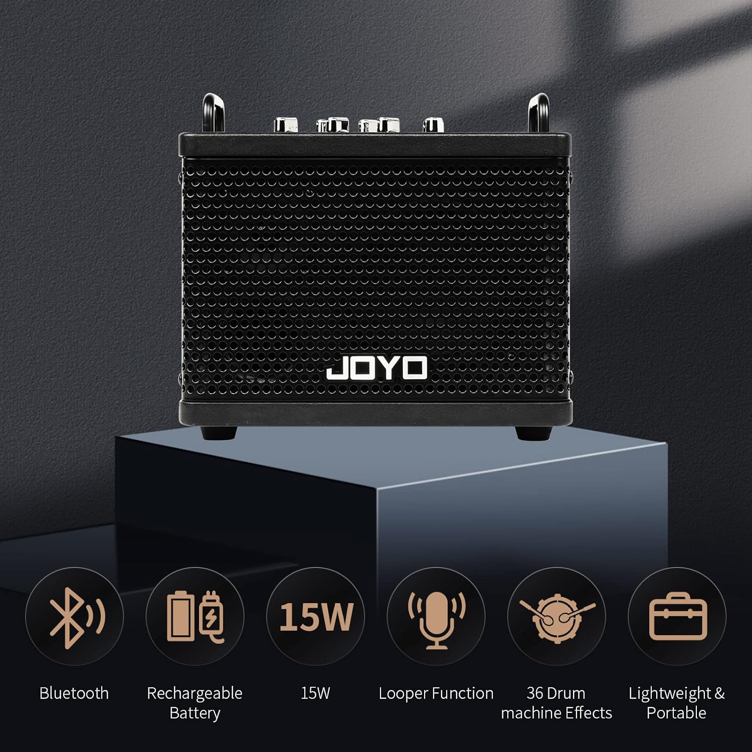 JOYO 15W Portable Guitar Amp Combo | 9 Preamp Models + Looper, Drum Machine, Modulation, Delay & Reverb | Rechargeable Battery | Digital Modeling | for Practice, Solo & Small Gigs (DC-15S)