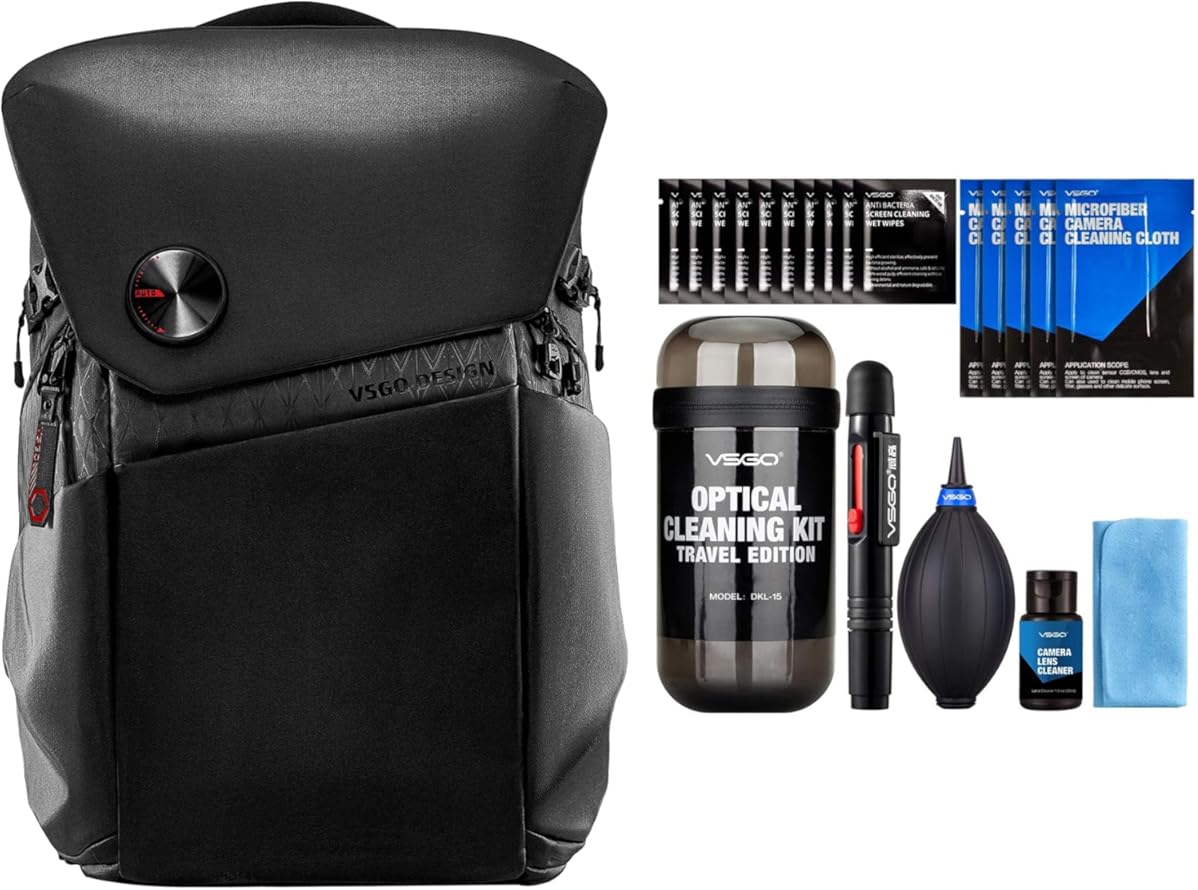 VSGO Professional Camera Backpack 25L Extra Large Capacity Travel Commuting Backpack and DKL-15D Professional Cameras Cleaning Kit