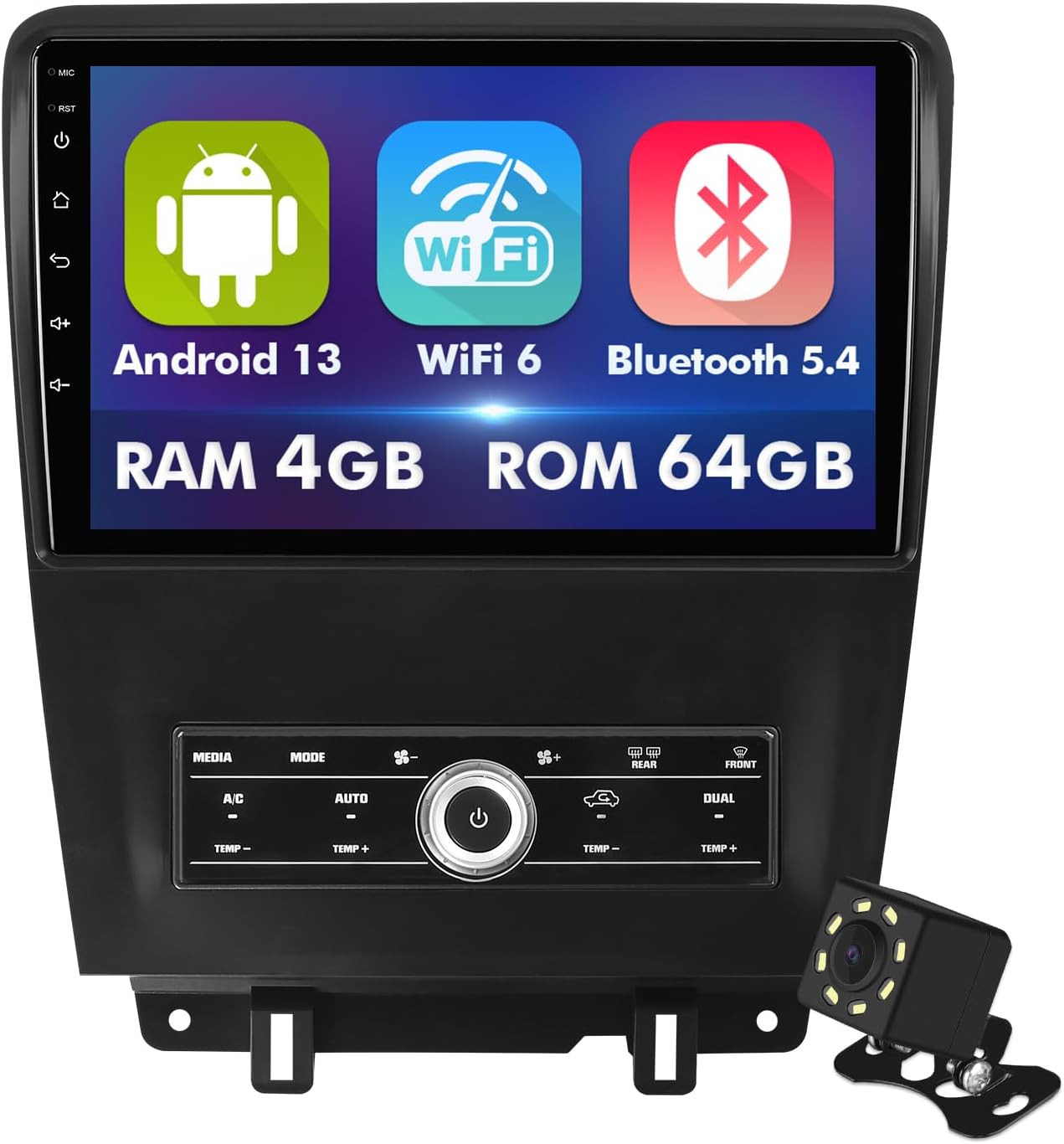 ISUDAR 10.1 Inch IPS Touchscreen Android 13 Car Stereo for Ford Mustang 2010-2014 with Wireless CarPlay & Android Auto, 4+64GB, GPS, WiFi 6, Bluetooth 5.4, FM Radio, Backup Camera, SWC