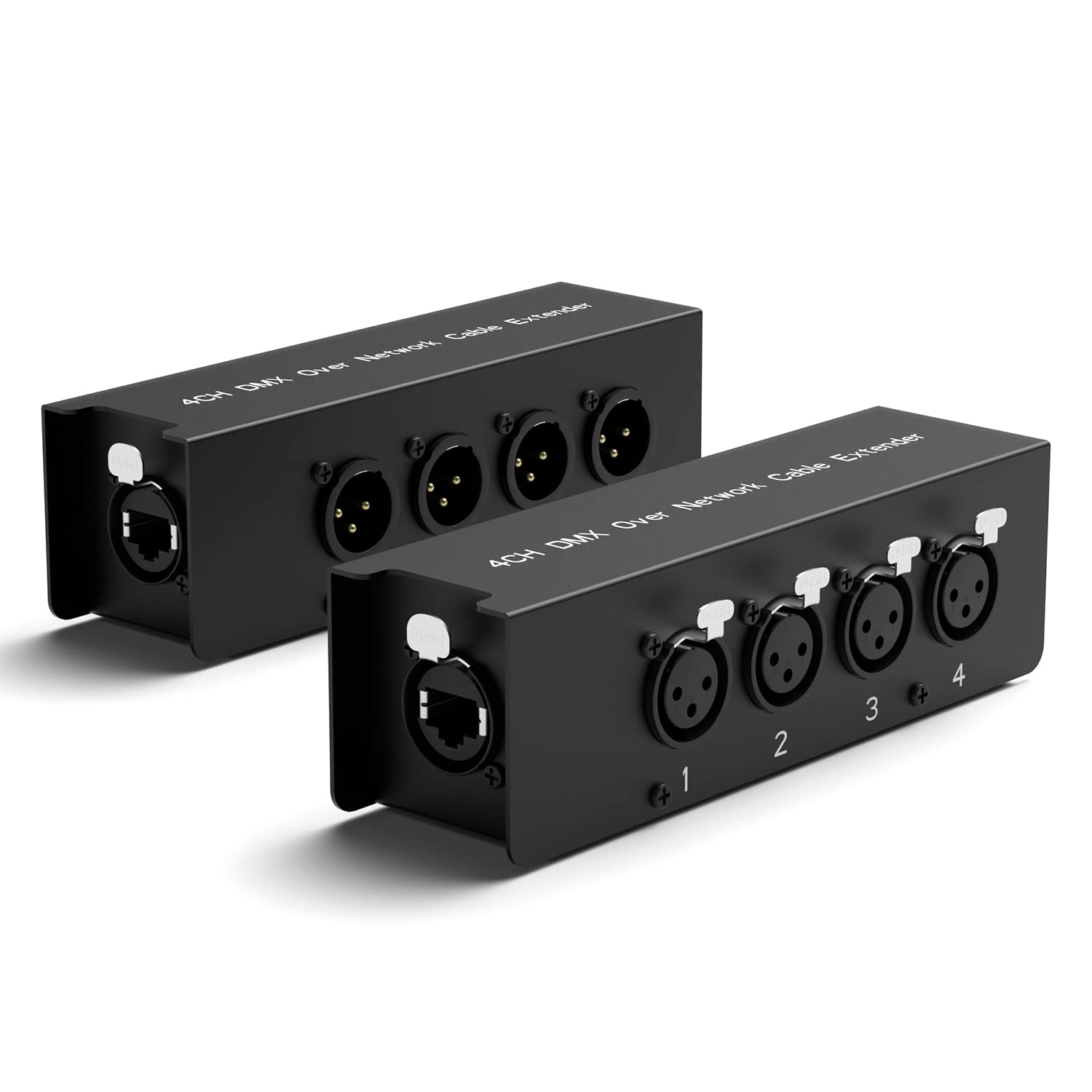 4 Channel Sub Snake Box over Ethercon Cable Multi Extender for Stage Lighting and Recording Studio- XLR/AES/DMX Channel Over Shielded Cat5/Cat5E/Cat6/Cat7 Ethernet Cable XLR Cable (1 Male+1 Female）