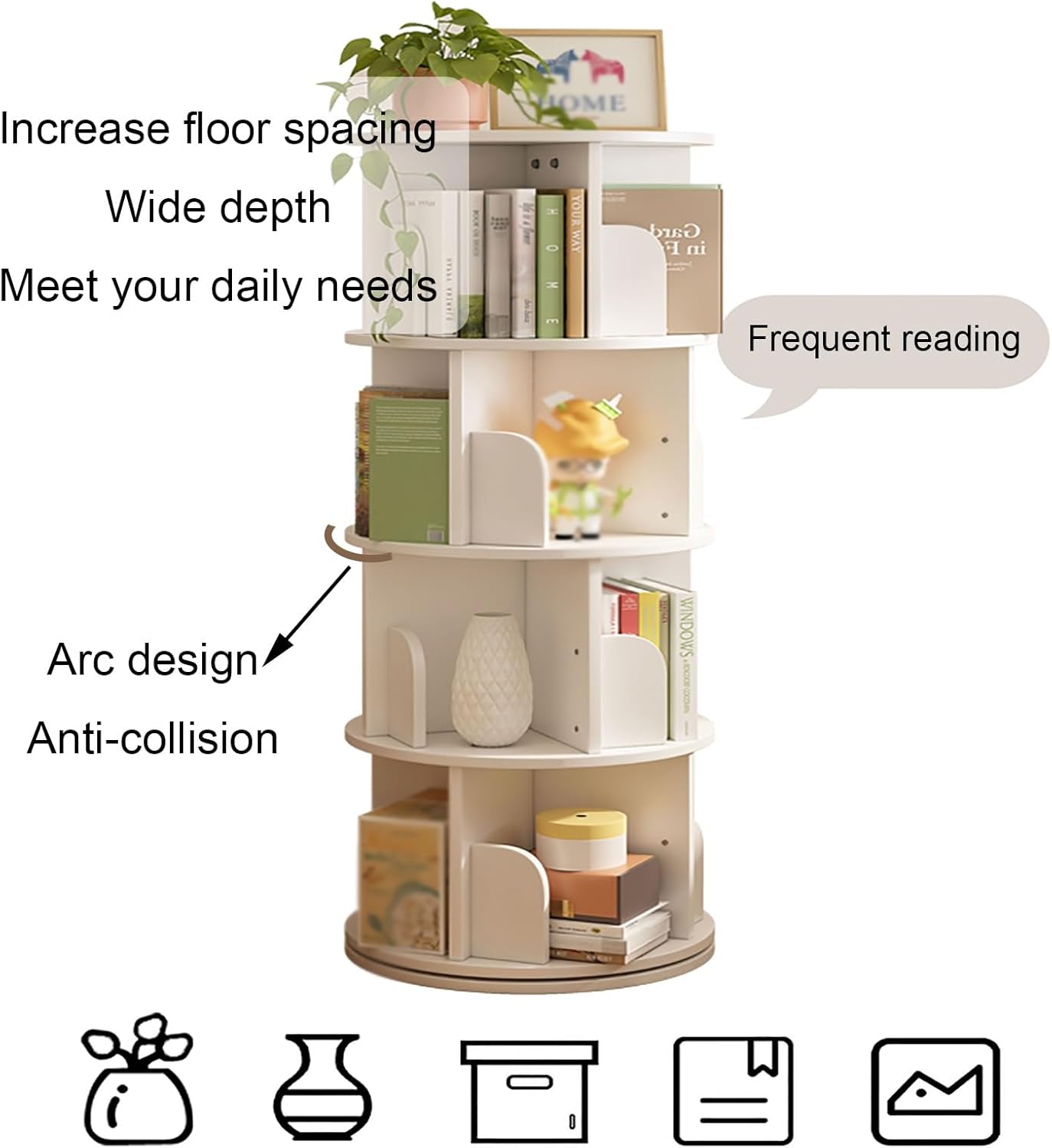 360° Rotating Bookshelf, Spinning Book Tower Swivel Bookcase, Round Book Shelf, for Small Space Freestanding Corner Bookcase for Playroom Bedroom Living Room(Brown,40 * 160cm/15.7 * 63in)