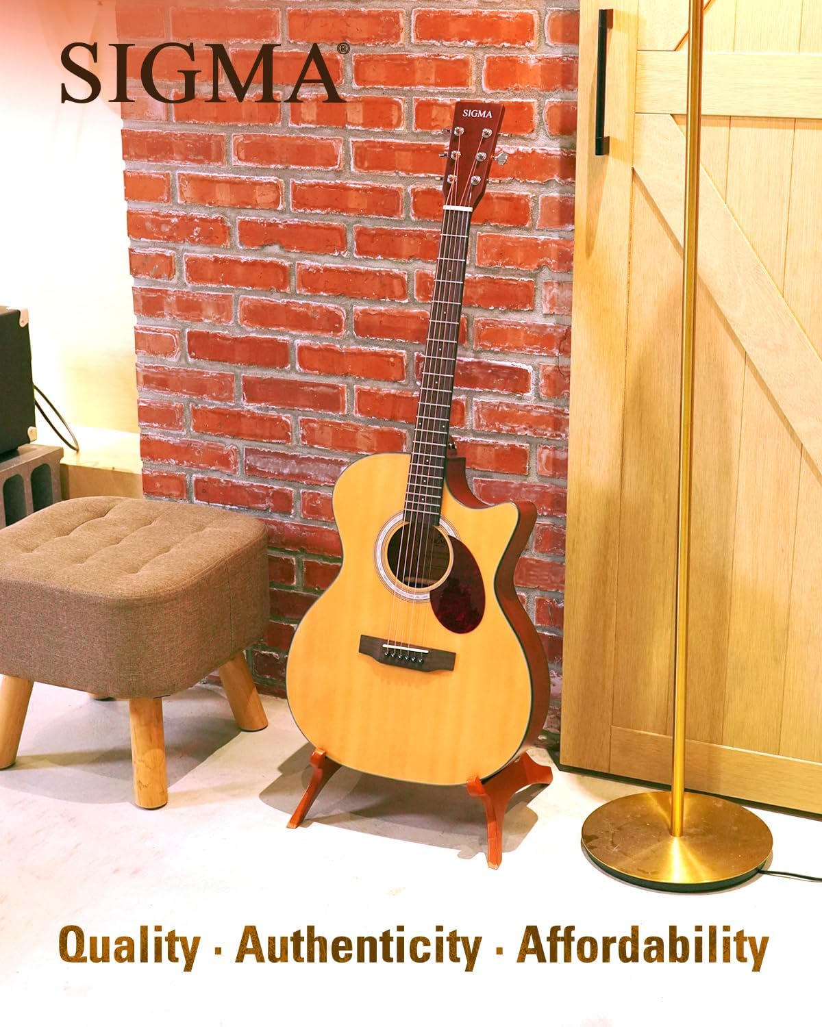 SIGMA 40” Acoustic Electric Guitar, OOO Cutaway, Name Brand EXP16 Strings, Solid Spruce Top, Satin Natural, Sapele/Mahogany Back & Sides, Right(OOOCE)
