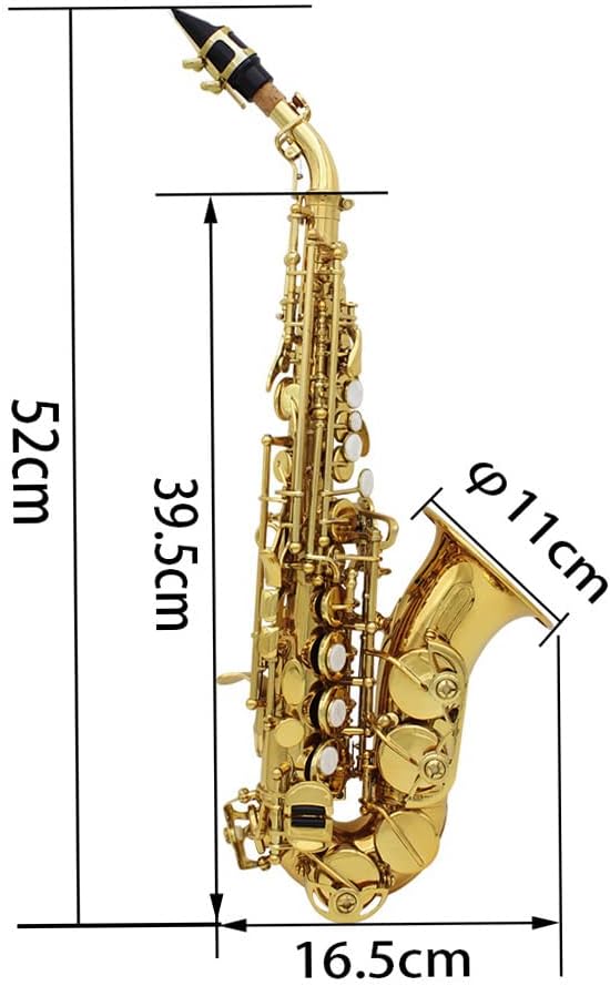 Soprano Saxophone, Bb Bend Althorn Soprano Sax Wind Instruments with Case Gloves Cleaning Cloth Belt (Gold)