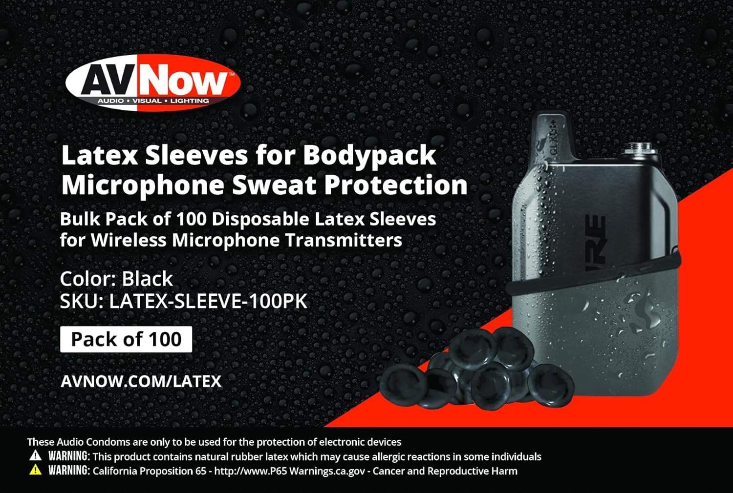 Latex Sleeve for Microphone and Wireless Bodypack Sweat Protection - Pack of 100