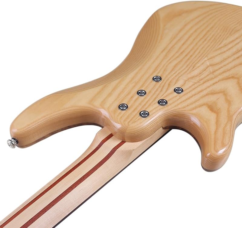 4-String Electric Bass Guitar, 43-Inch Full Size, Natural Finish, Tree Burl Top, Solid Ashwood Body