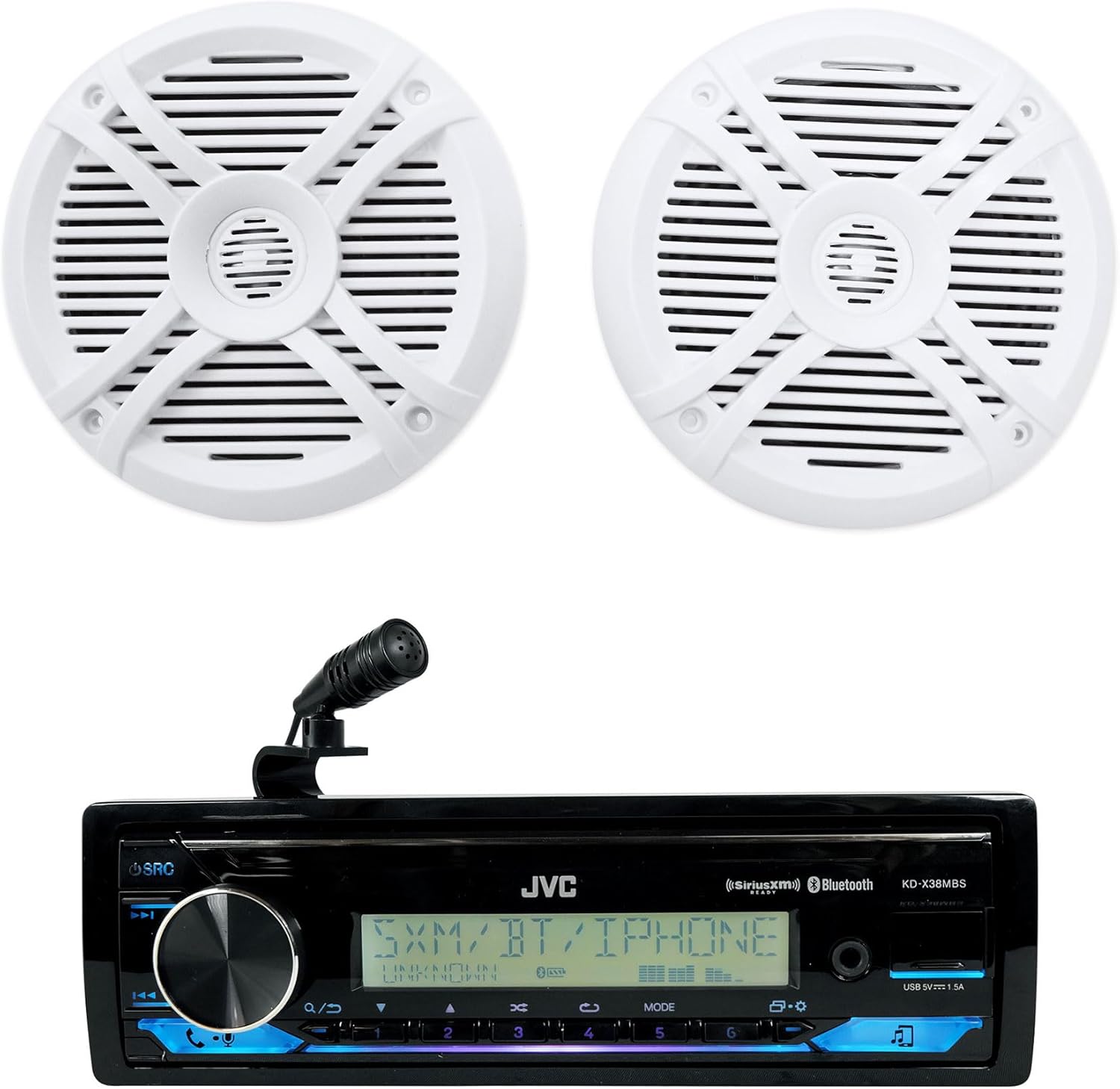 Audiosavings Bundle: JVC KD-X38MBS 1-Din Car/Marine/UTV/Motorcycle Stereo Receiver w/Bluetooth/USB Bundle with Pair Rockville RMSTS65W 6.5