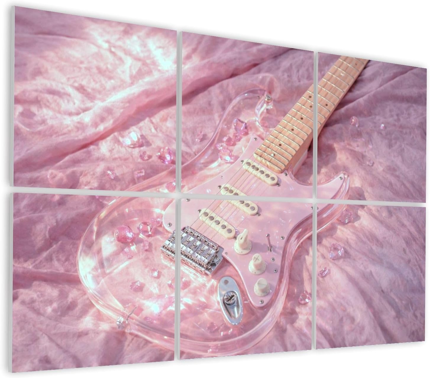 6 Pack Art Acoustic Panels Self Adhesive Clear Pink Electric Guitar Crystal Decorations Pink Fabric Decorative Soundproof Wall Panels Sound Absorbing Panel 48