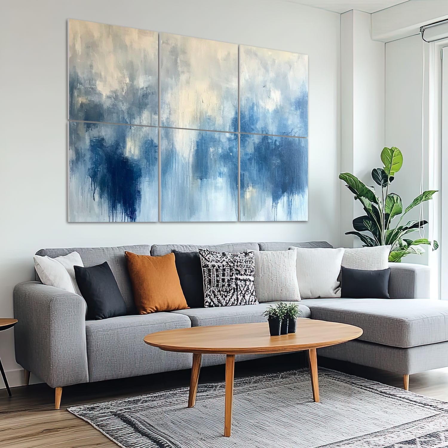 6 Pack Art Acoustic Panels Sound Absorbing Blue Cream Abstract Modern Blurred Shapes Dripping Tones Cloud like Decorative Soundproof Wall Panels Self Adhesive for Recording Studios Office 72