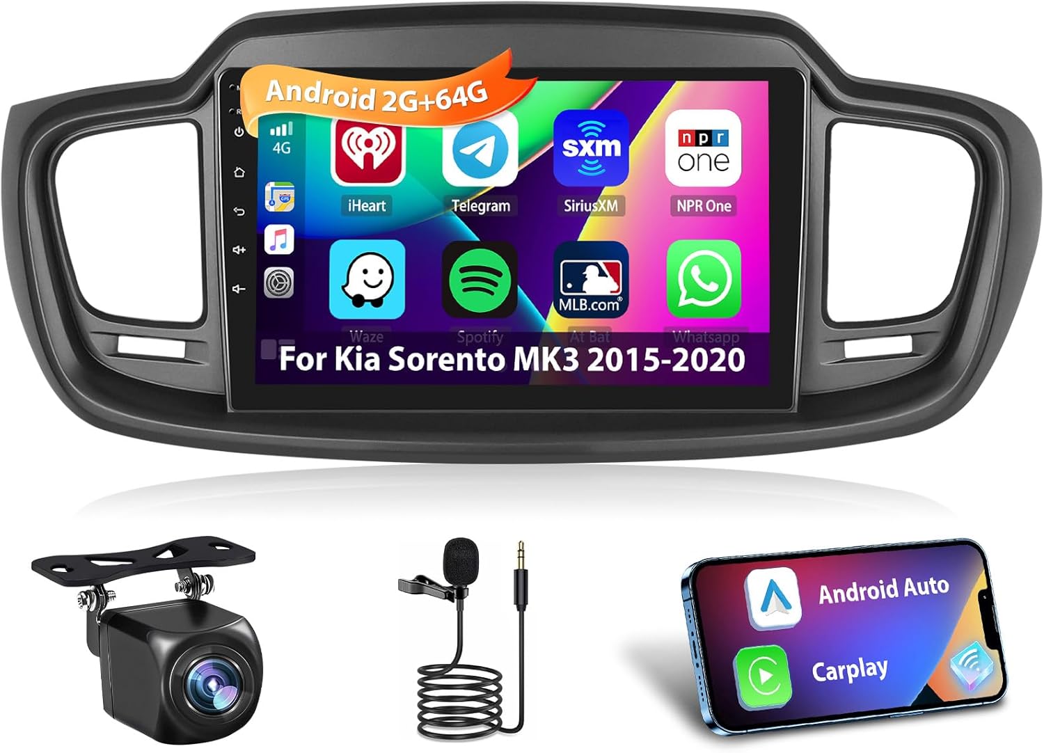 2+64G Radio for Kia Sorento MK3 2015-2020 Android 15 Car Stereo 10.1'' Touch Screen CarPlay Android Auto, AHD Backup Camera, GPS, WiFi, DSP