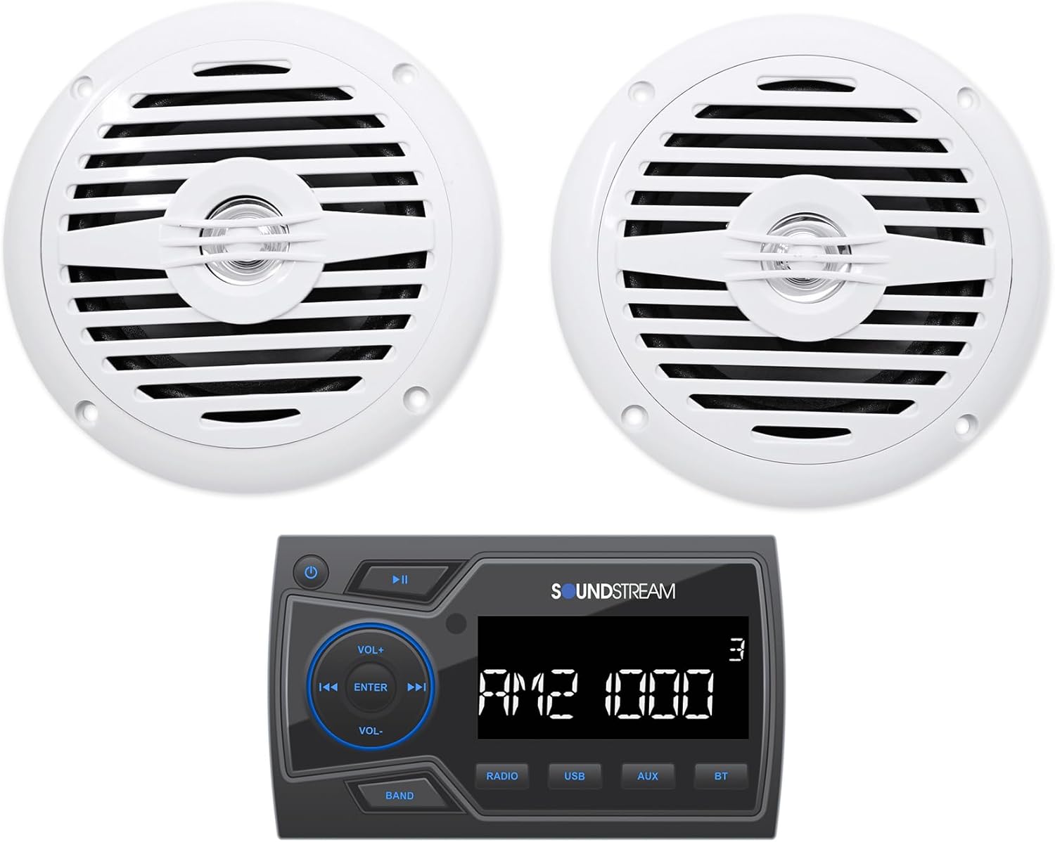 Audiosavings Bundle: Soundstream MHU-32 Marine ATV/UTV Digital Media Receiver Bluetooth/AUX/USB Bundle with Pair Rockville MS525W 5.25