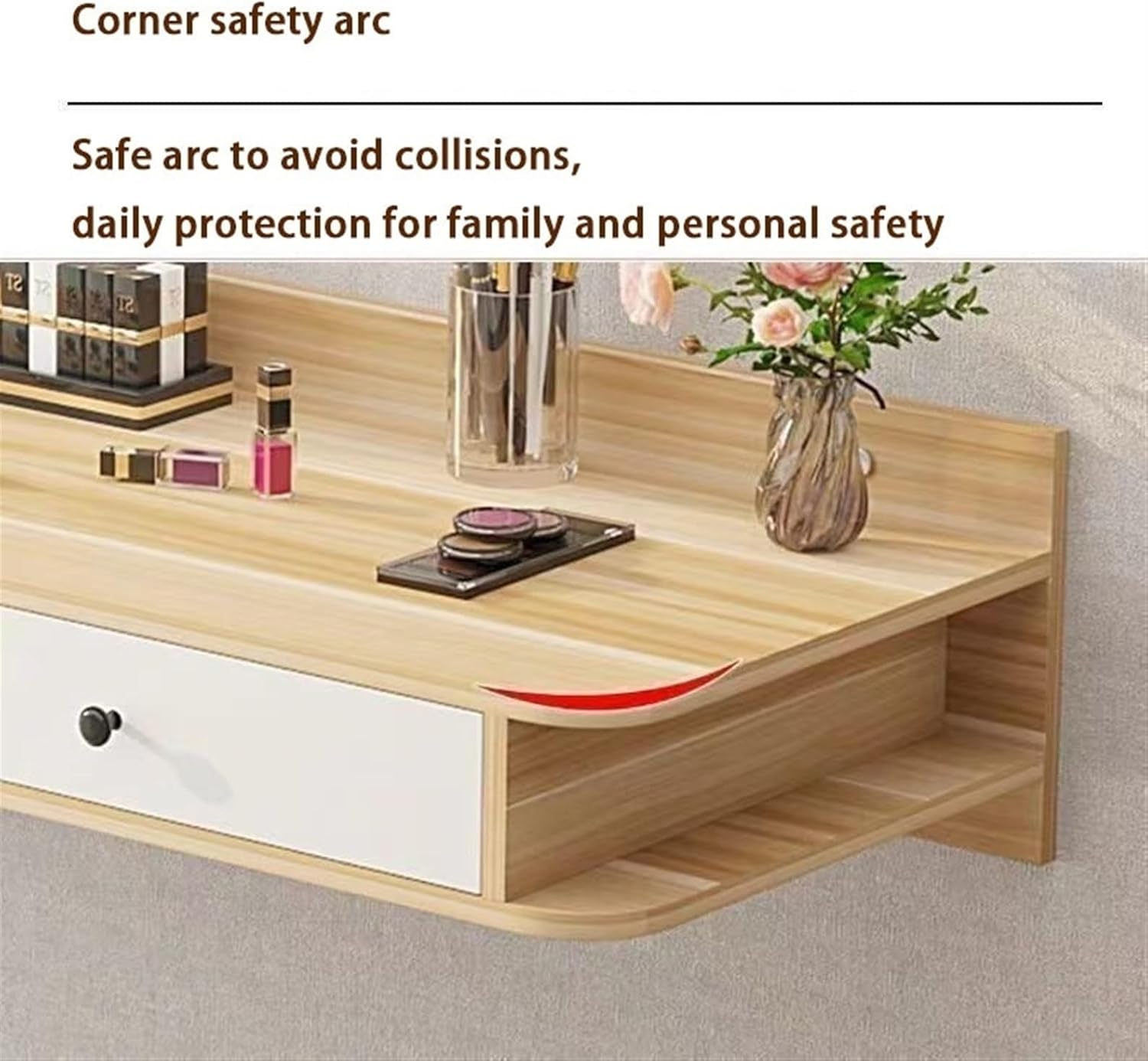 Floating Dressing Table, Bedside Tables, Wooden Laptop Computer Desk, Wall Mount Shelf with Drawer, Wall Mounted Nightstand for Bedroom Living Room(Black,47.2 x11.8 x15.7 in)