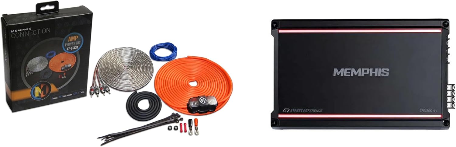 Memphis Audio SRX300.4V 75x4 at 2 Ohm SR Amplifier and Amp Wiring Kit
