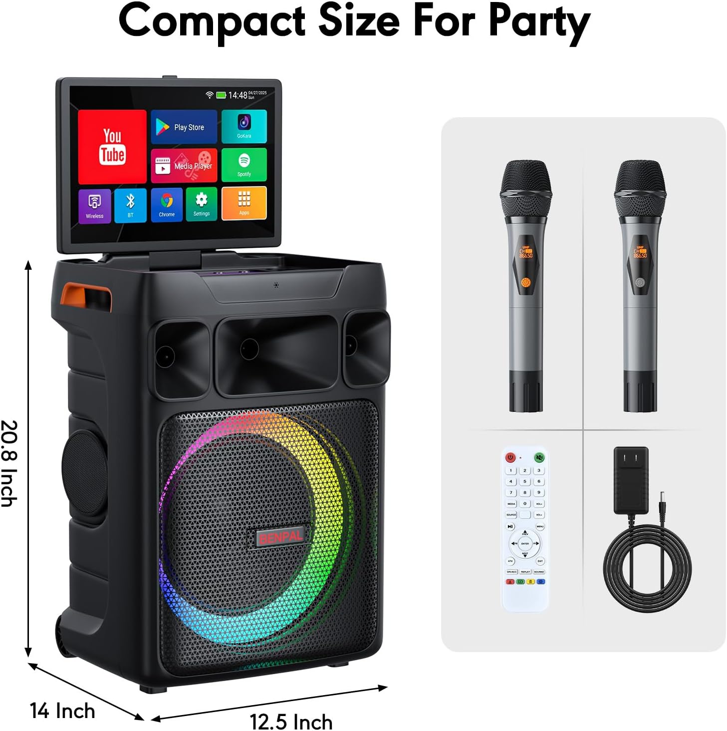 Portable Karaoke Machine with 14 Inch Touch Screen & Lyrics Display, Professional Bass Sound for Home Parties, Outdoor Events, Karaoke Nights - Perfect for Adults, Kids, Singers & Music Lovers