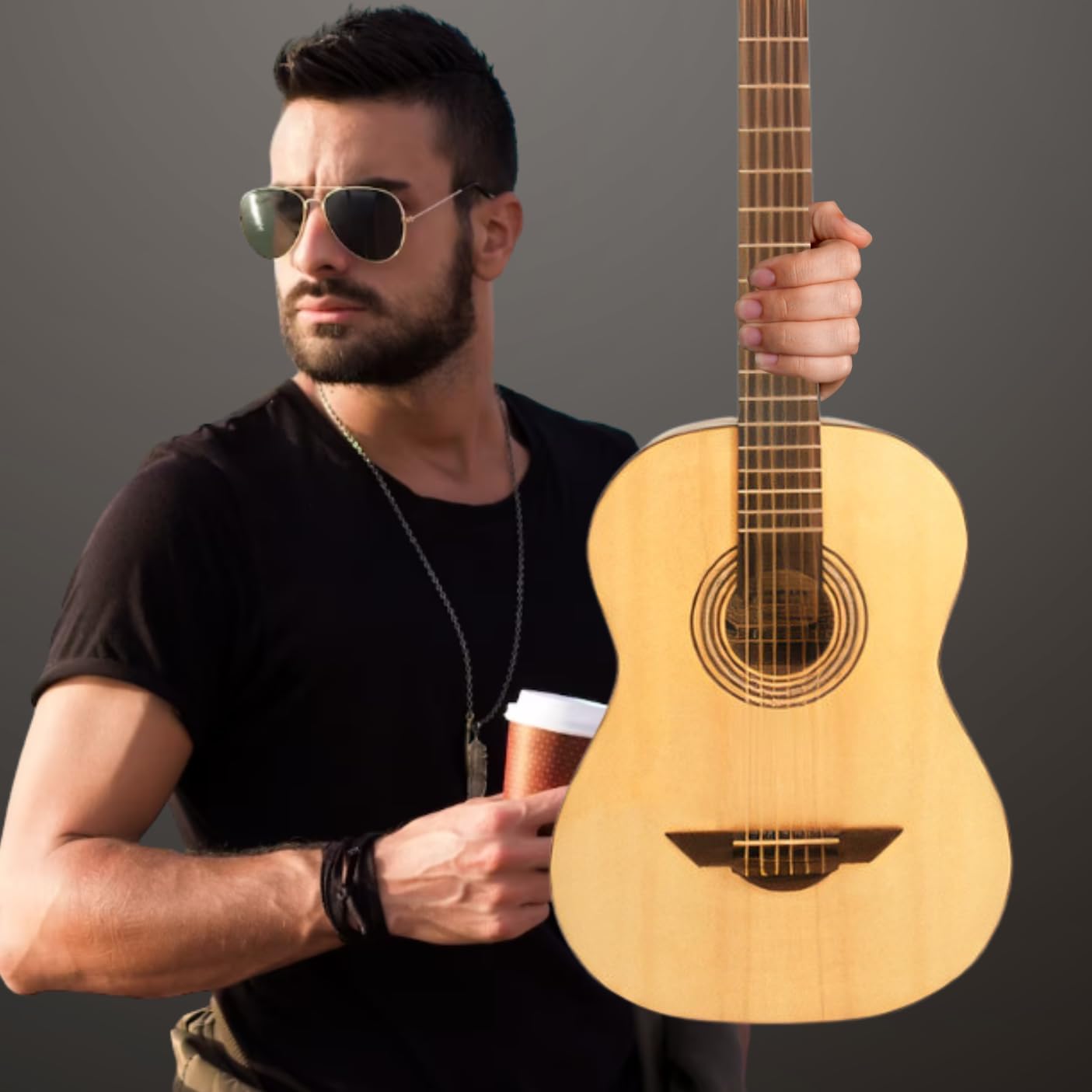 H. Jimenez 6 String Acoustic Guitar, Right, White,Gold (LG2)