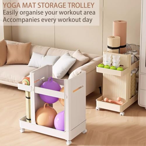 Yoga Mat Storage Basket, Home Yoga Mat Gym Storage Racks, Folding Yoga Mat Organizer with Wheels, Workout Equipment Corner Storage for Foam Roller,Yoga Strap,Resistance Bands