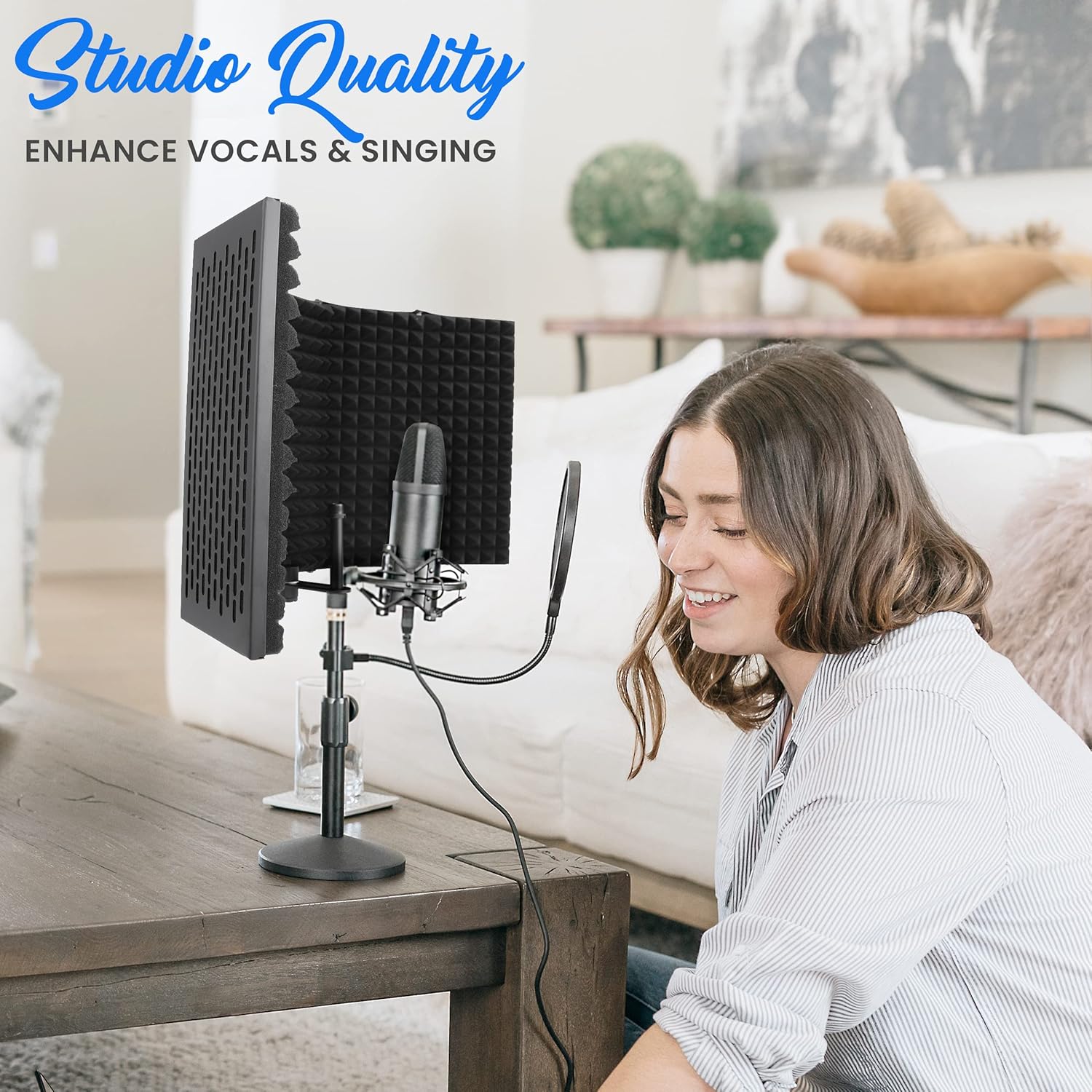 Pyle Studio Microphone Sound Isolation - Enhance Vocals & Singing with 5 Folding Acoustic Panels, Adjustable Depth & Removable Shock Mount - Ideal Podcast Equipment for Singers & Recording