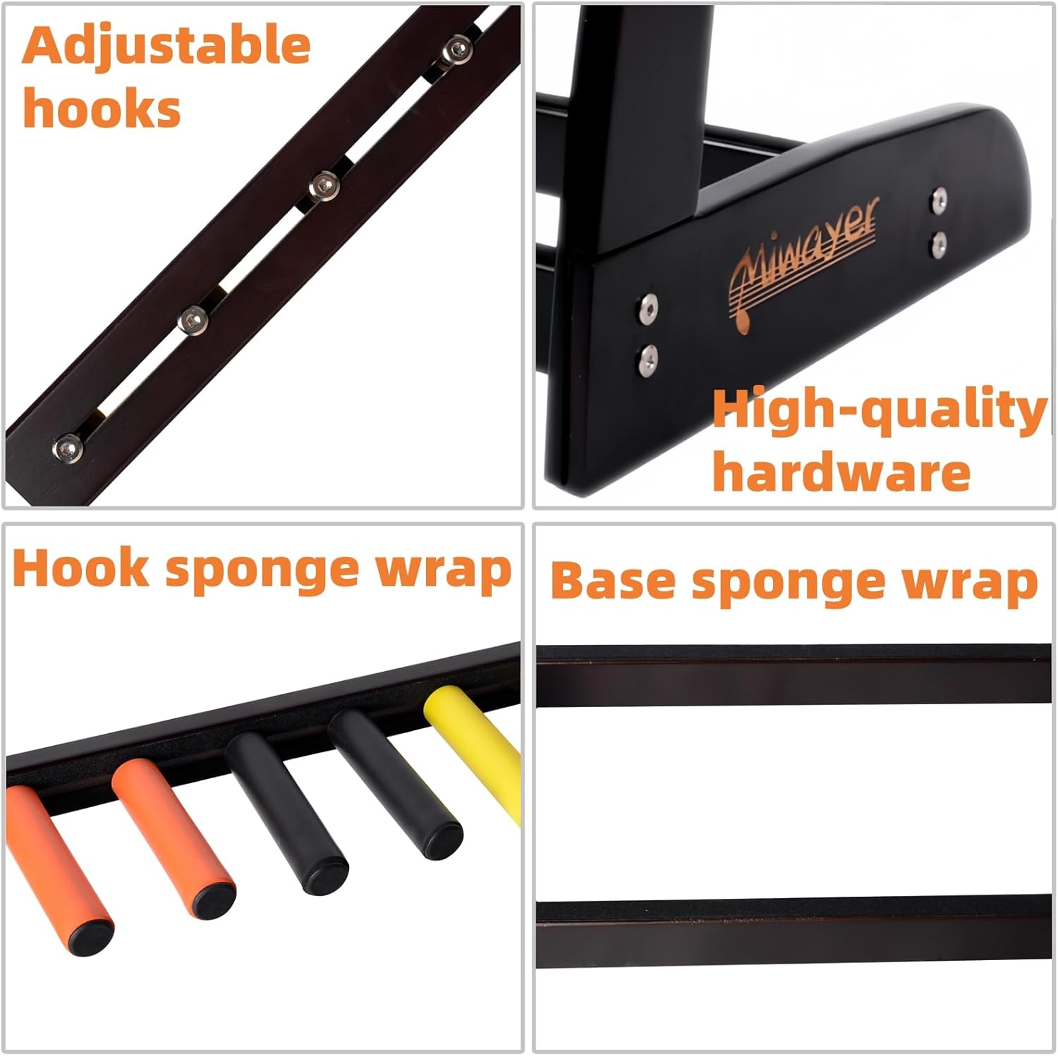 Miwayer Guitar Stand for Multiple Guitars(3 Guitar, 5 Electric or Bass), Guitar Stands Wooden for Acoustic, Electric, Bass Guitars and Cases, Floor Bamboo Guitar Rack Display (Ebony Color(5 holder))