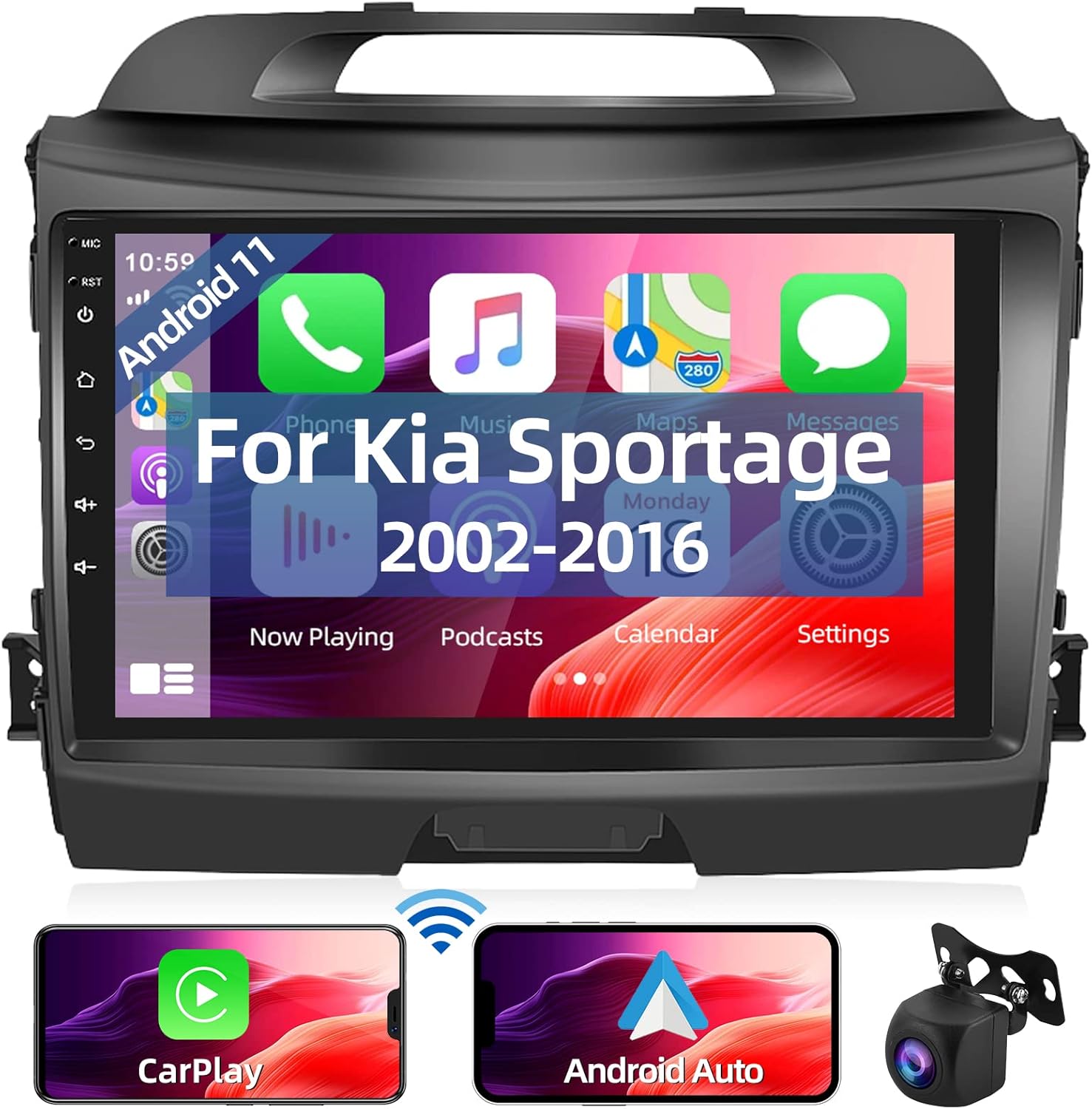 Car Radio for Kia Sportage 2010-2016 with Wireless Apple Carplay, HD 9