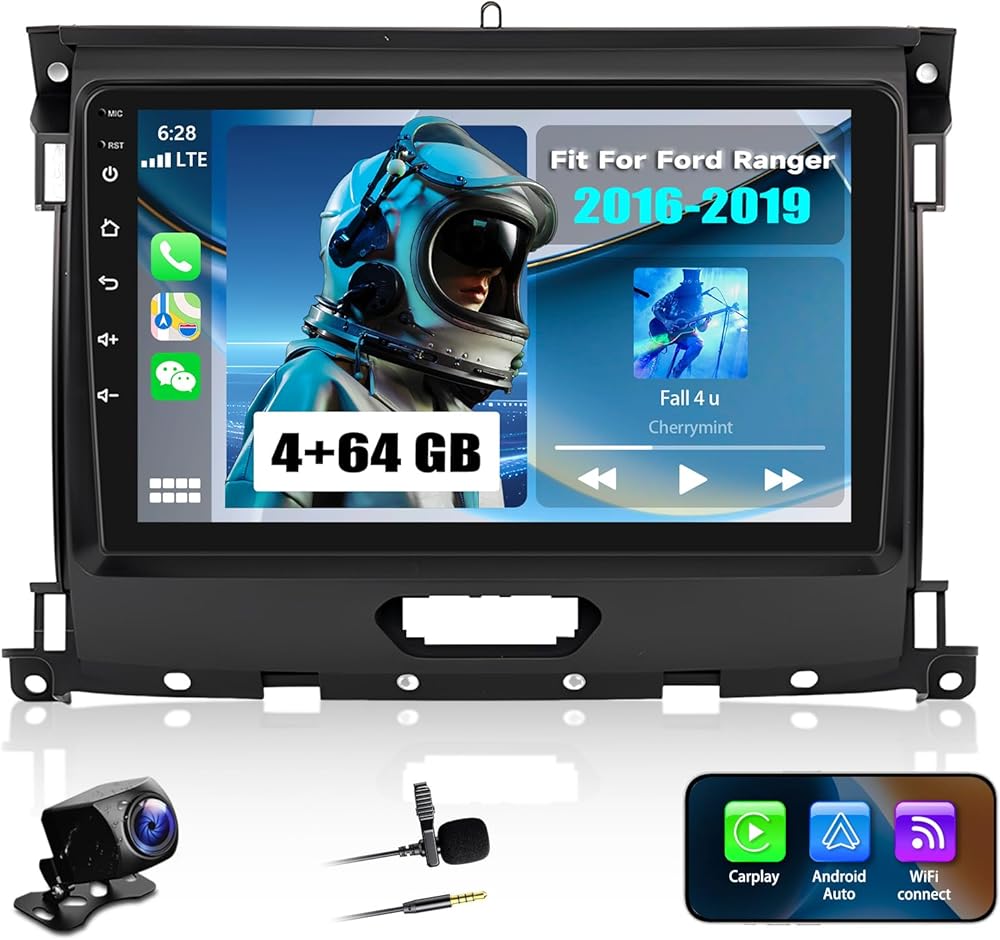 4+64G Android 14 Car Stereo Compatible with Ford Ranger 2016-2019 Radio Upgrade 9 Inch Touch Screen with Wireless Carplay Android Auto AHD Backup Camera Mirror Link GPS SWC WiFi FM
