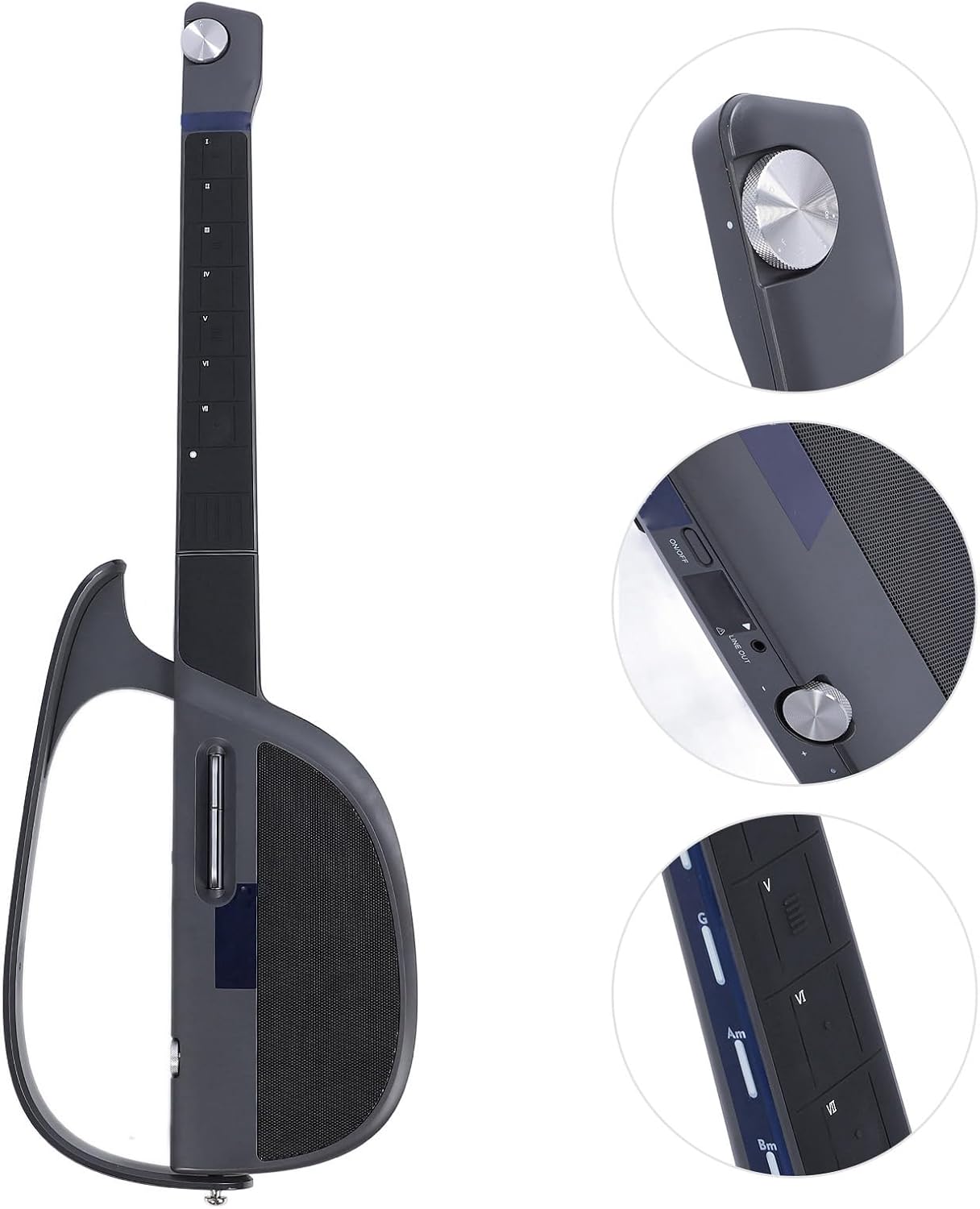 Stringless Guit Stringless, Powerful Chord Synthesizer, Interactive Sheet Music, Automatic Drum Machine for Easy Rhythm Style Transformation Foldable (Black Grey)