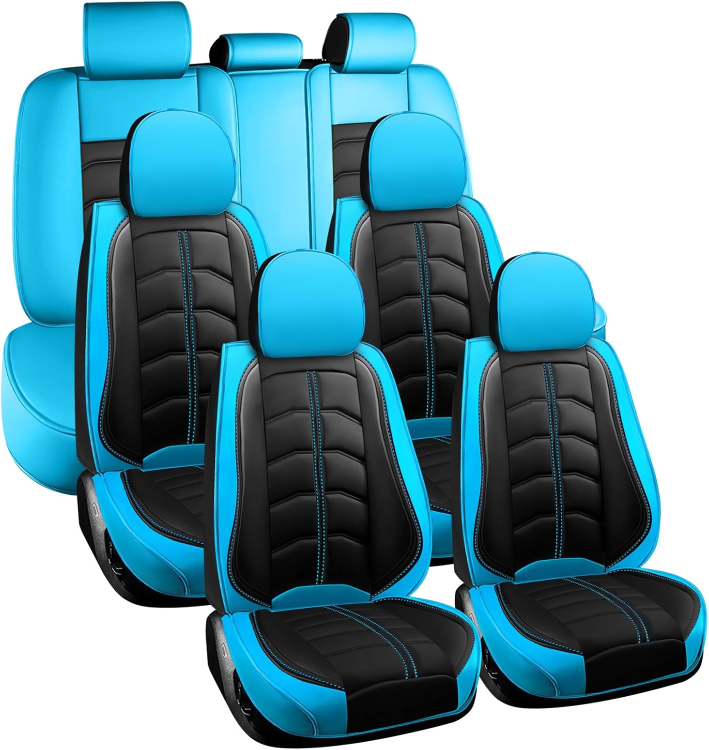 Car Seat Cover 7 Seats for Toyota Highlander 2001-2025, Durable Wear Resistant Waterproof Seat Cover, Breathable No Odor Premium Leather Vehicle Interior Accessories.(7 Standard,Black Blue)