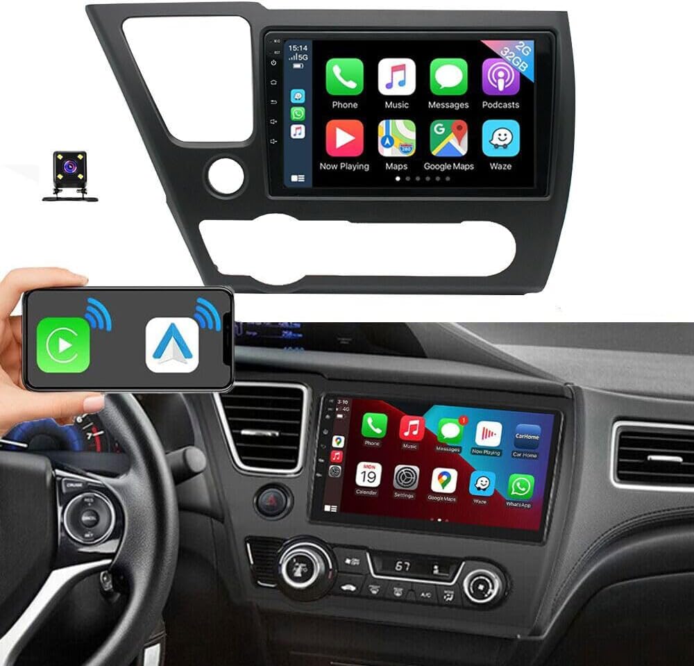 Android 13 Car Stereo Radio for Honda Civic 2013 2014 2015 with CarPlay Android Auto 9 Inch Touch Screen Car Audio Multimedia Receiver Supports GPS Navigation Bluetooth WiFi FM SWC Backup Camera