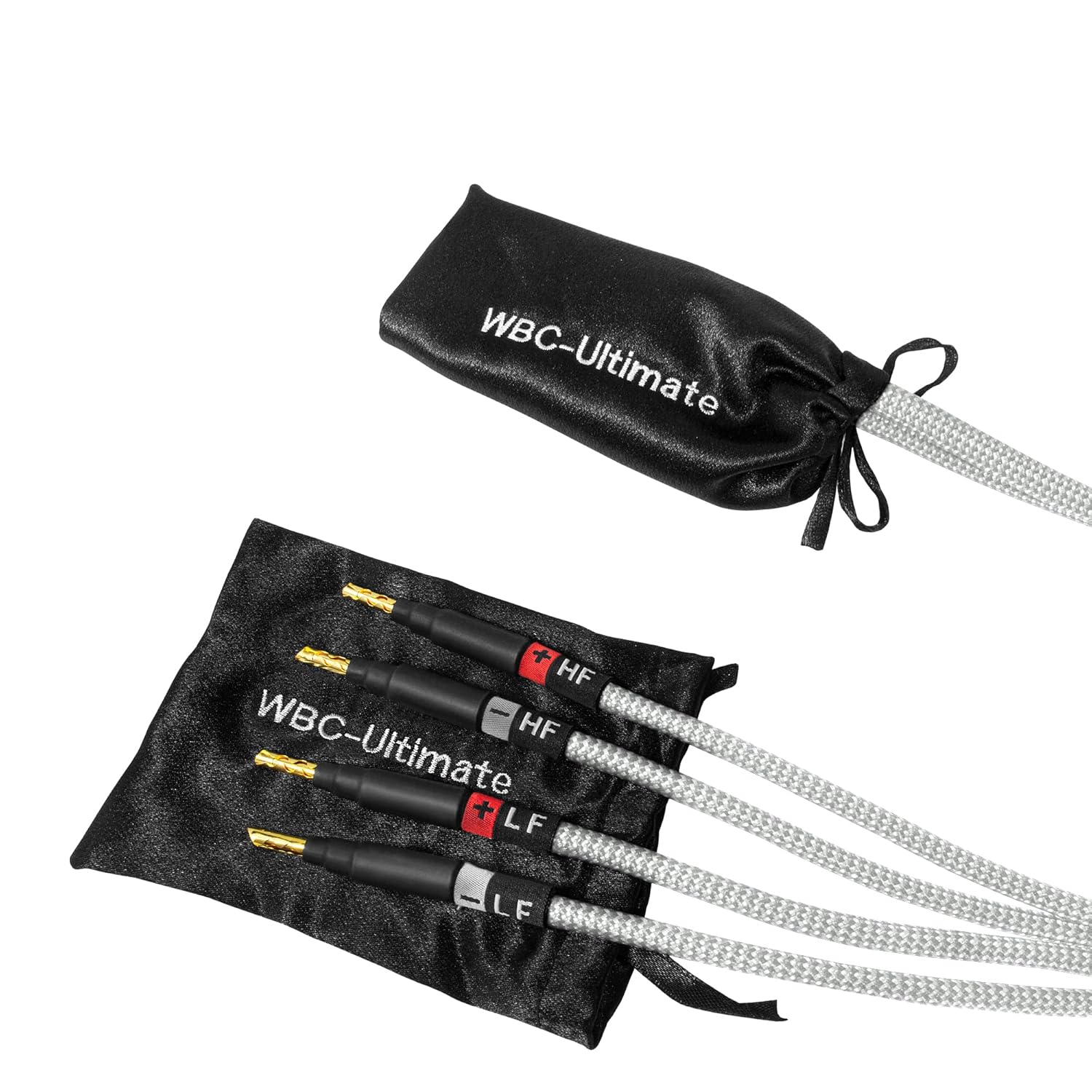 WORLDS BEST CABLES 3 Foot Ultimate - 9 AWG - Ultra-Pure OFC - Premium Audiophile HiFi Bi-Wire Speaker Cable Pair with Eminence Gold Spade (x2) & Banana (x4) Plugs & Silver Tweed Jacket