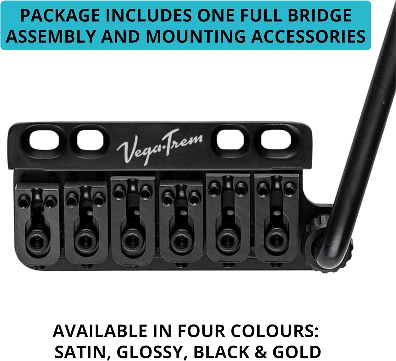 Vega-Trem VT1 Standard 6-Screw Black Stratocaster Guitar Tremolo and Vega-Trem VT2ND Teletrem Classic Telecaster Guitar Tremolo bundle - Bridge For Strat Bridge For Tele with logo