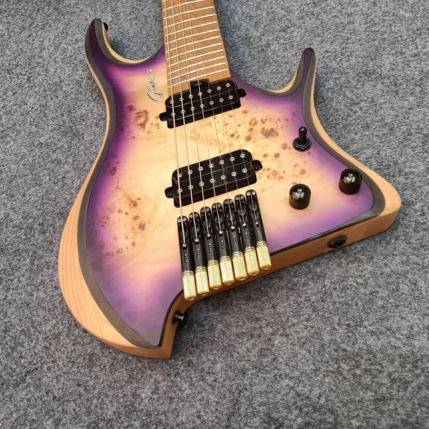 Headless Electric Guitar, 7-String Fanned Fret Guitar,Roasted Maple Neck 24 Fret Professional Guitar