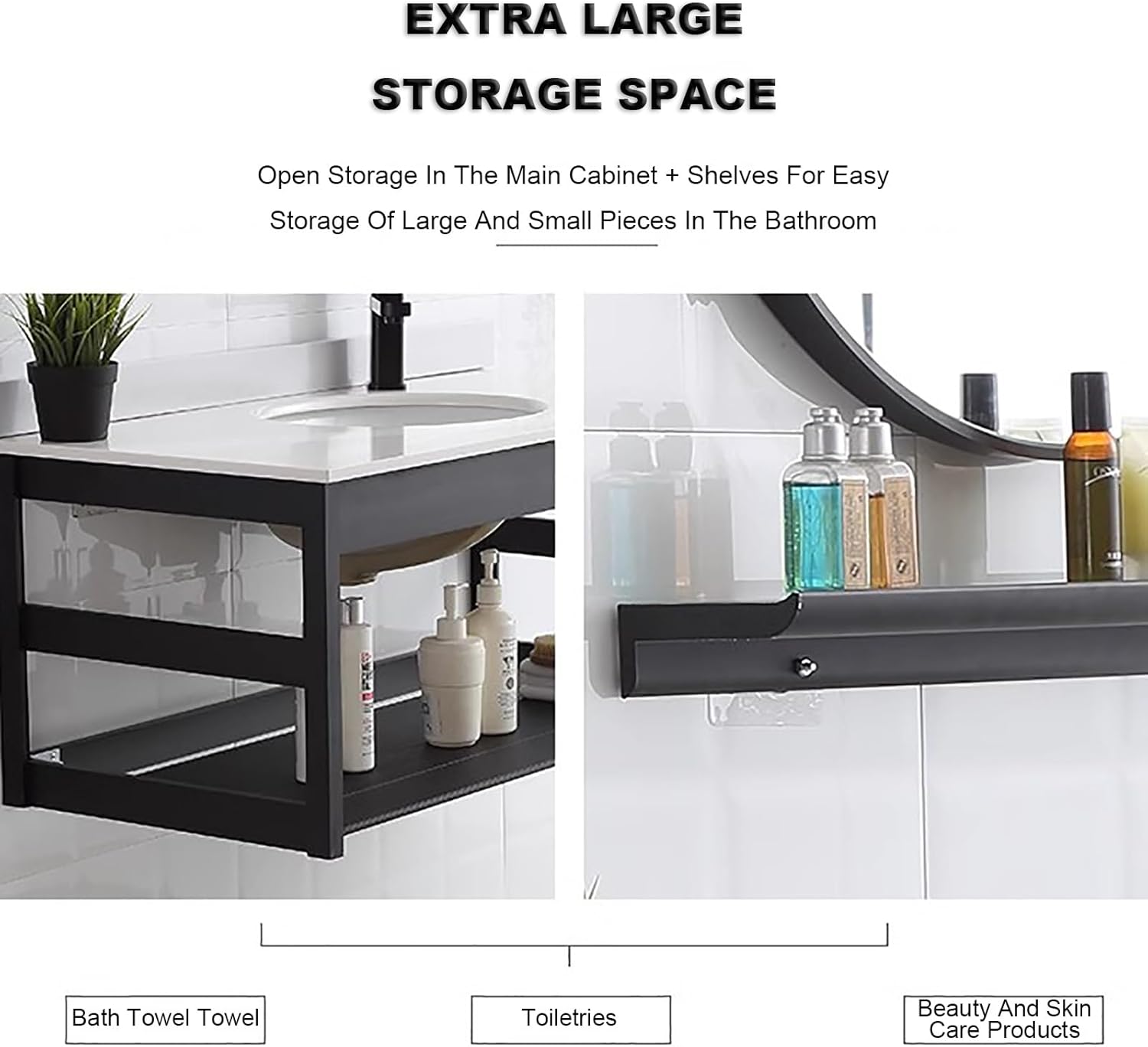 DOSSAE with Corner Mirror Cabinet,Wall Mount Sink,Countertop Corner Vessel Sink,Wall Mount Vessel Sink,Ceramic Vessel Sink,Corner Wall Mount Vanity Sink,for Laundry WC. (Color : Black)