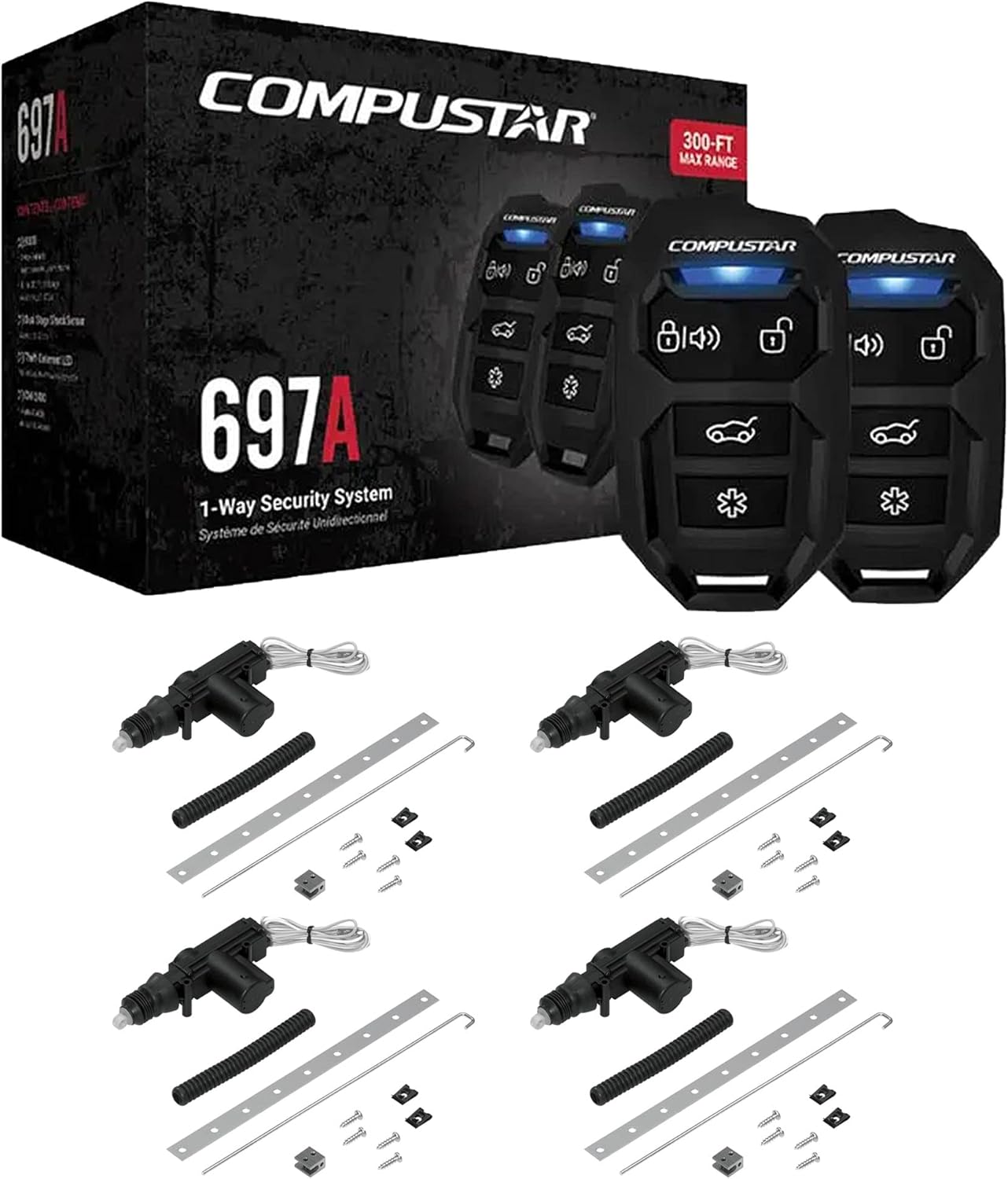 Compustar CS697-A 1-Way 200' Alarm Keyless w/o Siren and Four Code Alarm DA1 Standard 2-Wire Door Lock Actuators