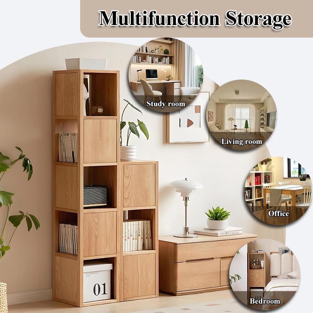 3 Cube Storage Organizer Bookshelf, 3-Tier Floor Standing Wooden Book Shelf, Open Shelf Corner Bookcase for Living Room Bedroom Office(Nature)