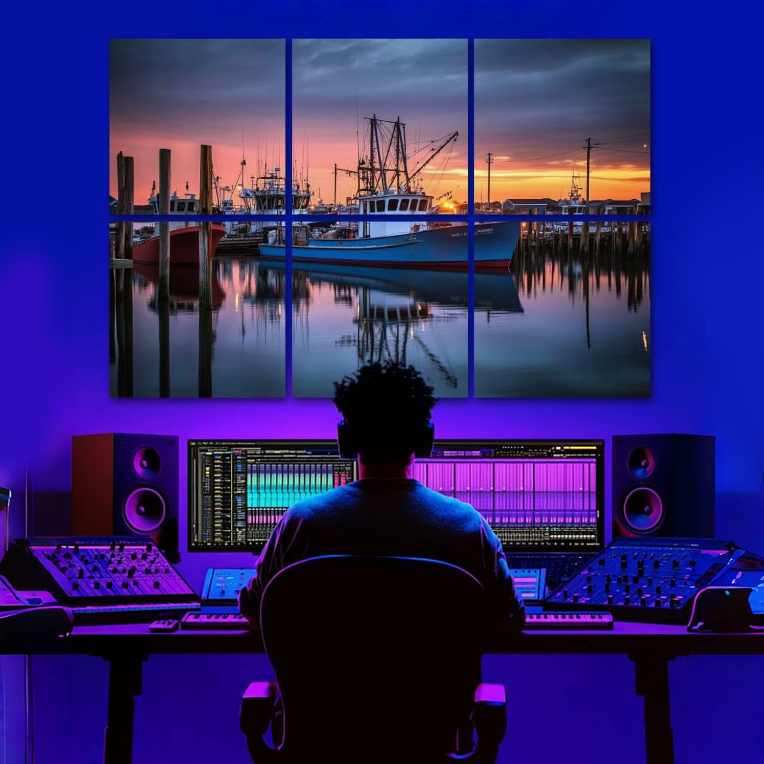 6 Pack Art Acoustic Panels Sunrise illuminates fishing Viking Village Sound Absorbing Panel 48