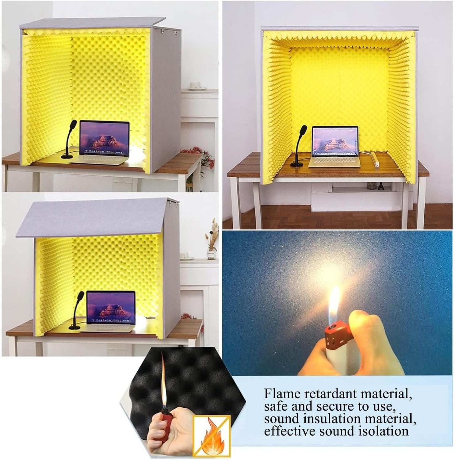 Soundproof Box High Density Foam Vocal Studio Portable Recording Studio Soundproof Studio Removable Microphone Recording Isolation Booth for Desktop,Purple