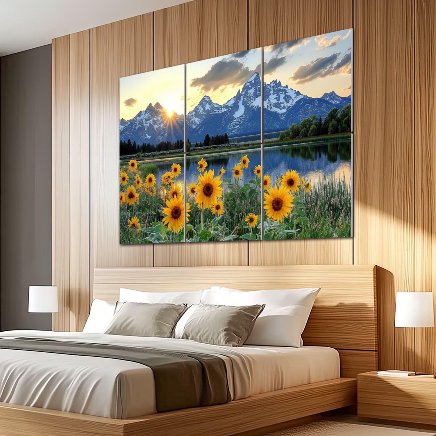 6 Pack Art Acoustic Panels Sound Absorbing Mountain Landscape Sunrise Nature Sunflower Scenery National Park Lake Decorative Soundproof Wall Panels Self Adhesive for Recording Studios Office 72