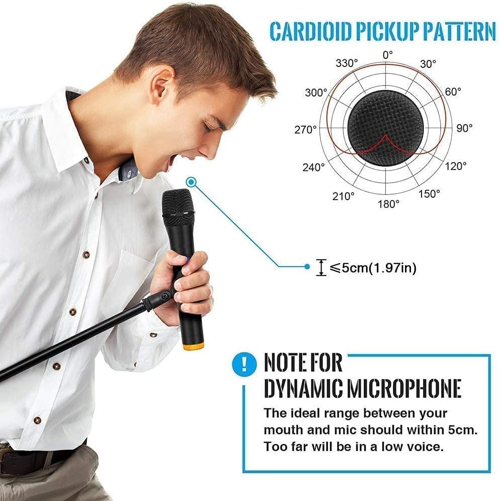 Wireless Microphone, Handheld Professional Microphone with 2 Wireless Microphones, Media Player Support