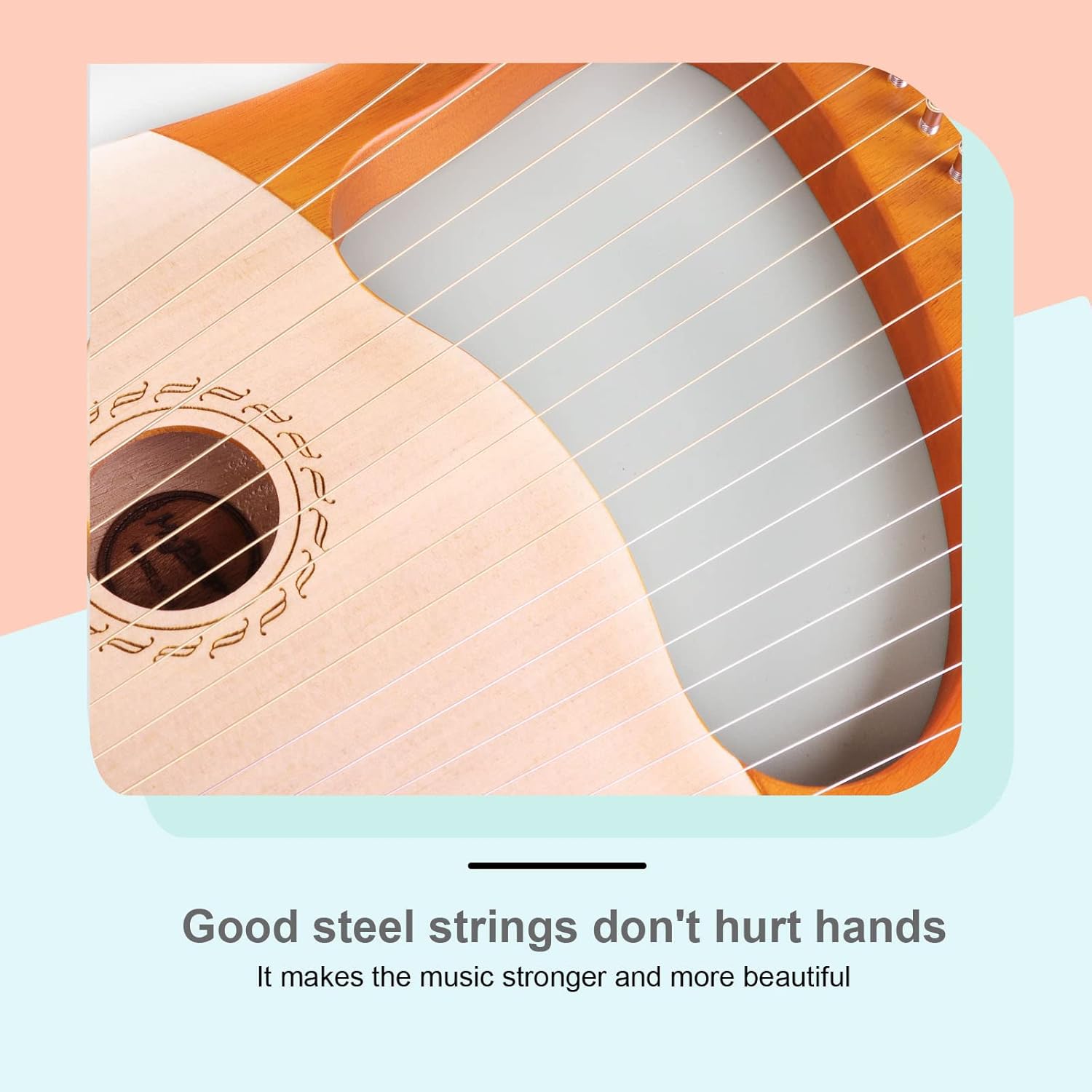 Mr.Power Lyre Harp, 21 Metal Strings Lyre Harp Present For Music Lovers, Beginners, Friend with Tuning Wrench, Replace String Set and Gig Bag (21 String, Natural Wood)