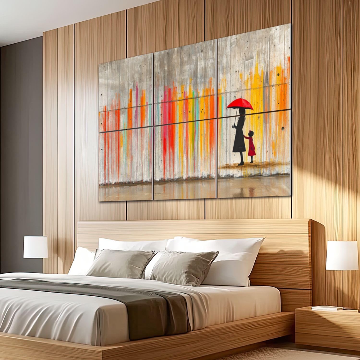 6 Pack Art Acoustic Panels Sound Absorbing Raining Day Colorful Graffiti Street Famous Modern Inspirational Grey Decorative Soundproof Wall Panels Self Adhesive for Recording Studios Office 72