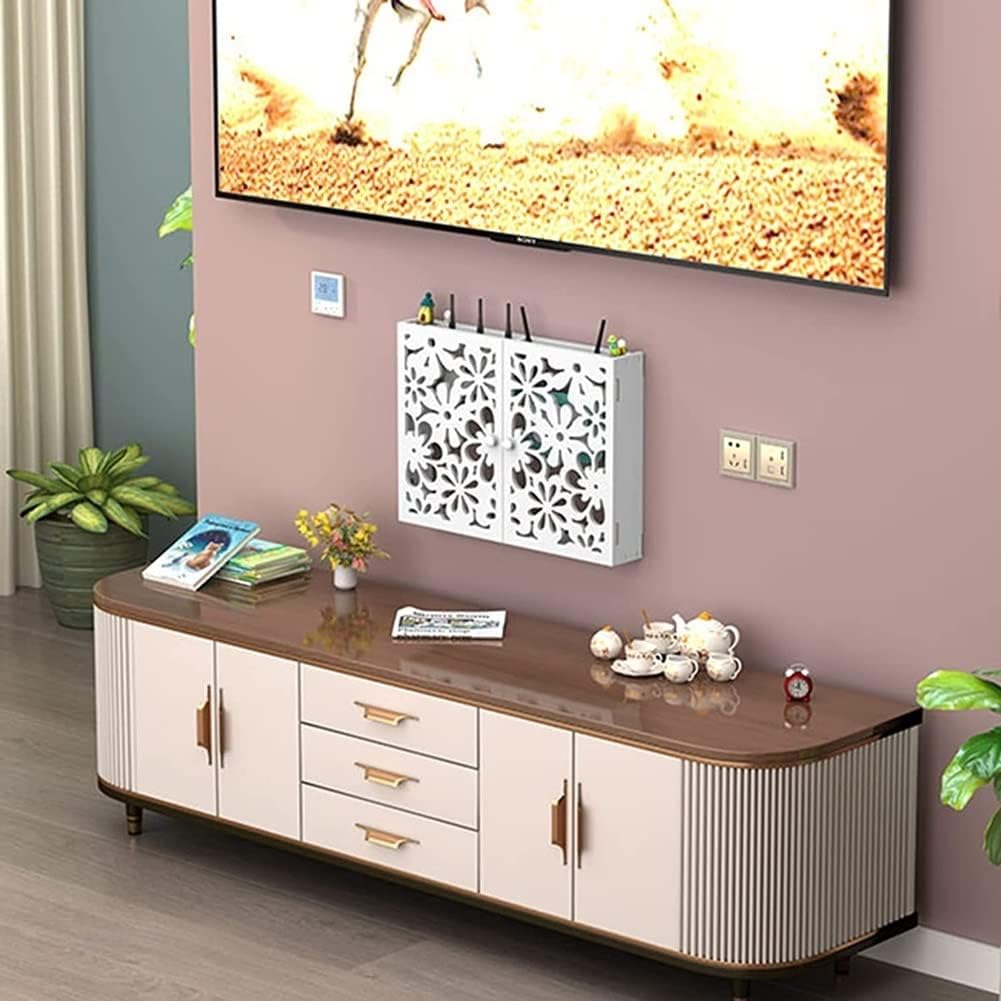 WiFi Router Storage Shelf Wall Mount Living Room TV Wall Double Storage Rack Set-top Box Shelf Creative White Decorative Floating Shelf (Color : A)