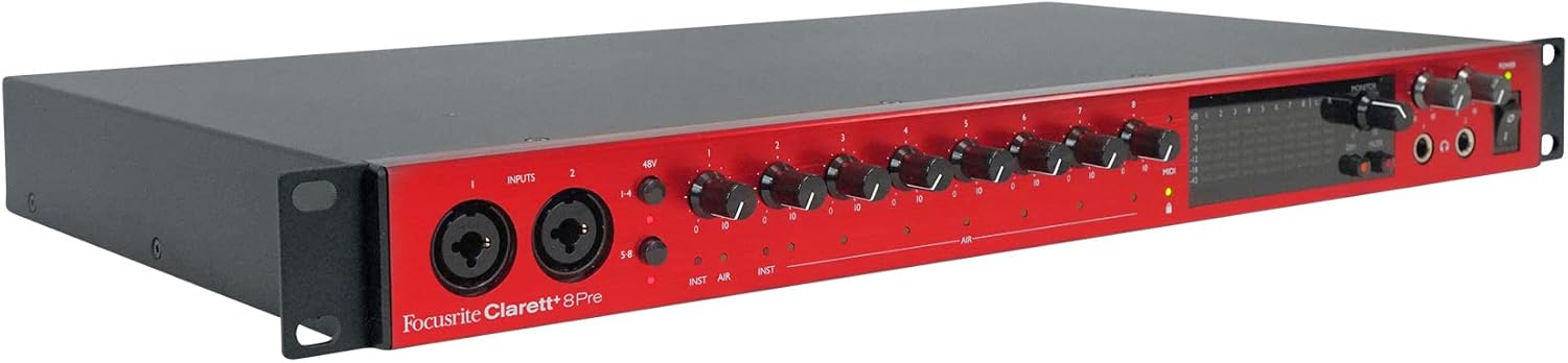 Audiosavings Bundle: Focusrite Clarett+ 8Pre Interface Bundle with Rockville PRO-M50 Headphones, Rockville RCM03 Mic, Rockville ROCKSHIELD 3 Shield, Rockville RVSM1 + Pair Rockville RRS190S(6 Items)