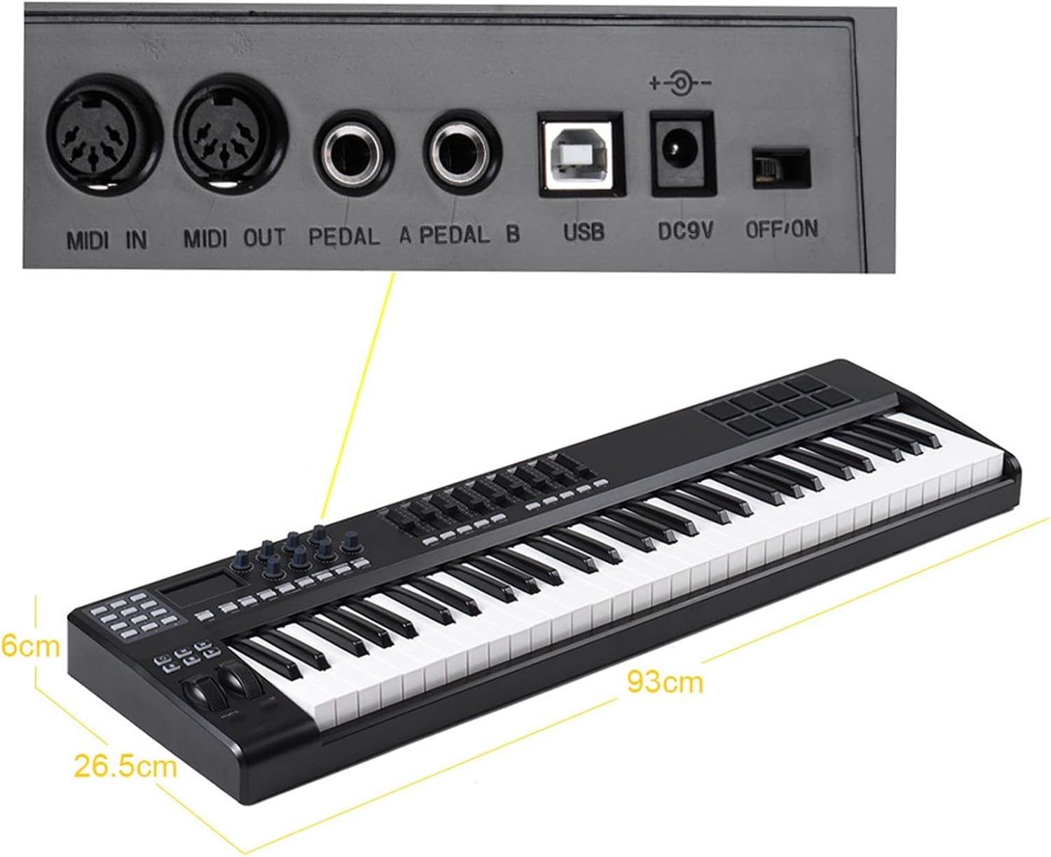 61-Key USB MIDI Keyboard Controller 8 RGB Colorful Backlit Trigger Pads with USB Keyboard Piano