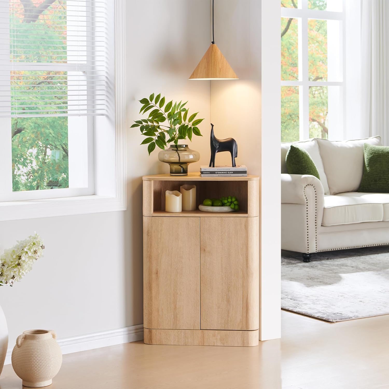 ACCOHOHO Modern Small Corner Cabinet with Adjustable Shelf and Magnetic Push Latch, 32