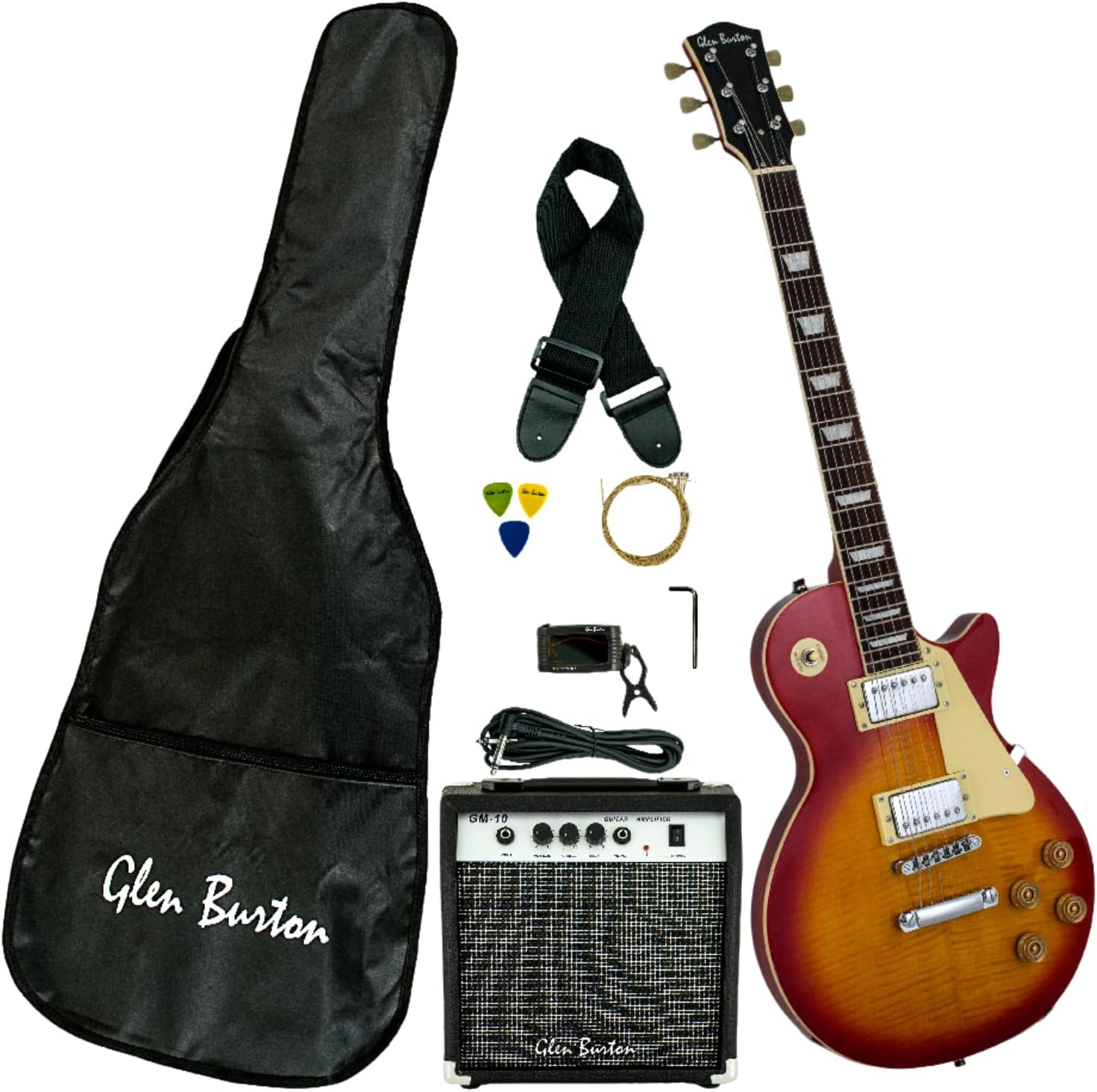 Glen Burton 6 String Electric Guitar Pack, Right, Cherryburst (BGE320BCO-CBS)