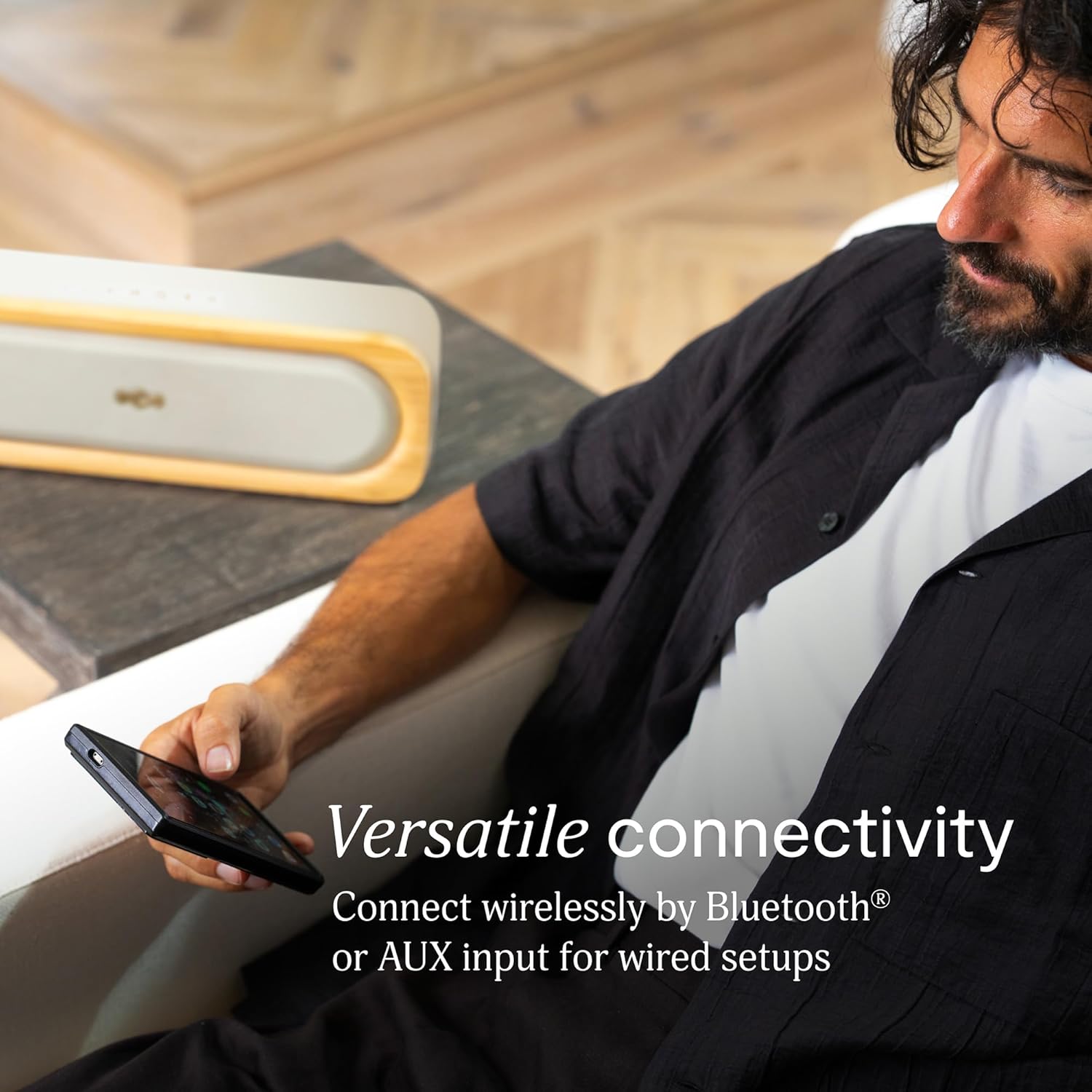 House of Marley Get Together 3 Bluetooth Speaker, 10Hr Playtime, USB-C Fast Charging, EQ Sound Modes, Ambient LED Light, 30m Wireless Range, Bamboo & Rewind Fabric Design (Cream)