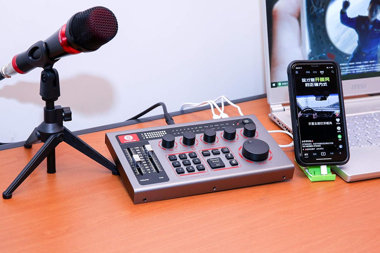 SabineTek Official SabineCast Bluetooth DJ Studio Mixer Sound Card Console w/Wired Condenser Microphone - Podcast, TikTok, Streaming, Gaming, Karaoke & Singing - Audio & Voice Recording Equipment